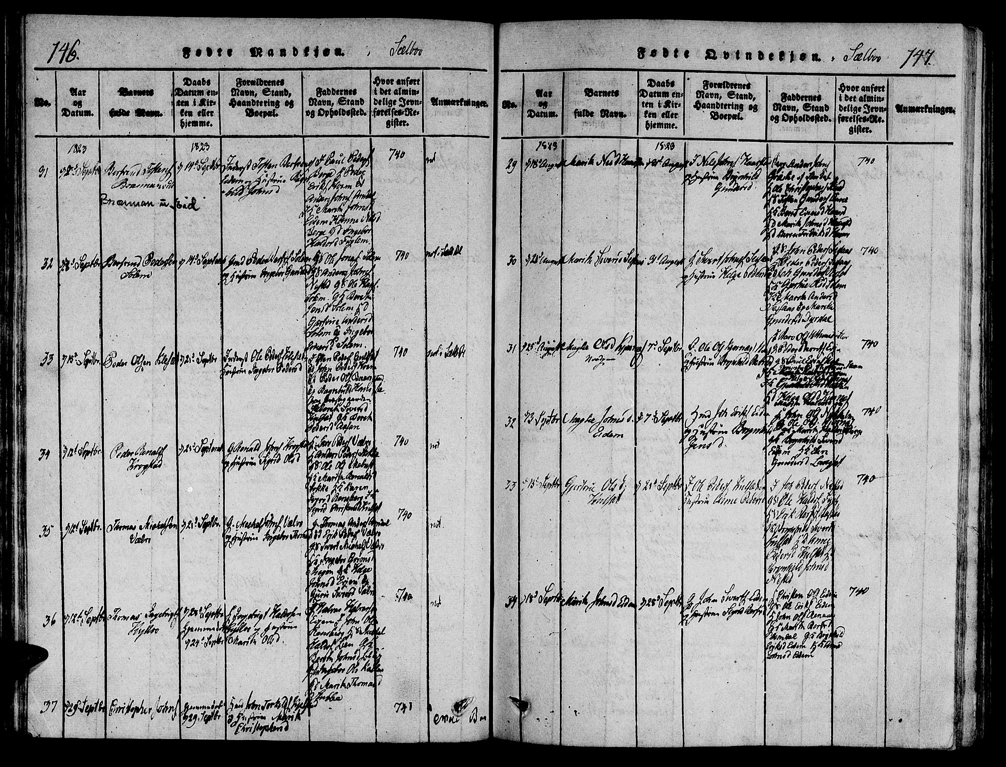 Ministerialprotokoller, klokkerbøker og fødselsregistre - Sør-Trøndelag, SAT/A-1456/695/L1141: Ministerialbok nr. 695A04 /1, 1816-1824, s. 146-147