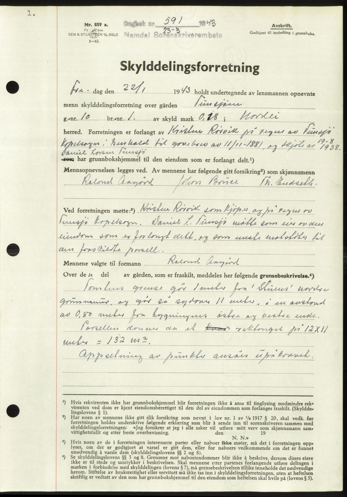Namdal sorenskriveri, SAT/A-4133/1/2/2C: Pantebok nr. -, 1942-1943, Dagboknr: 591/1943