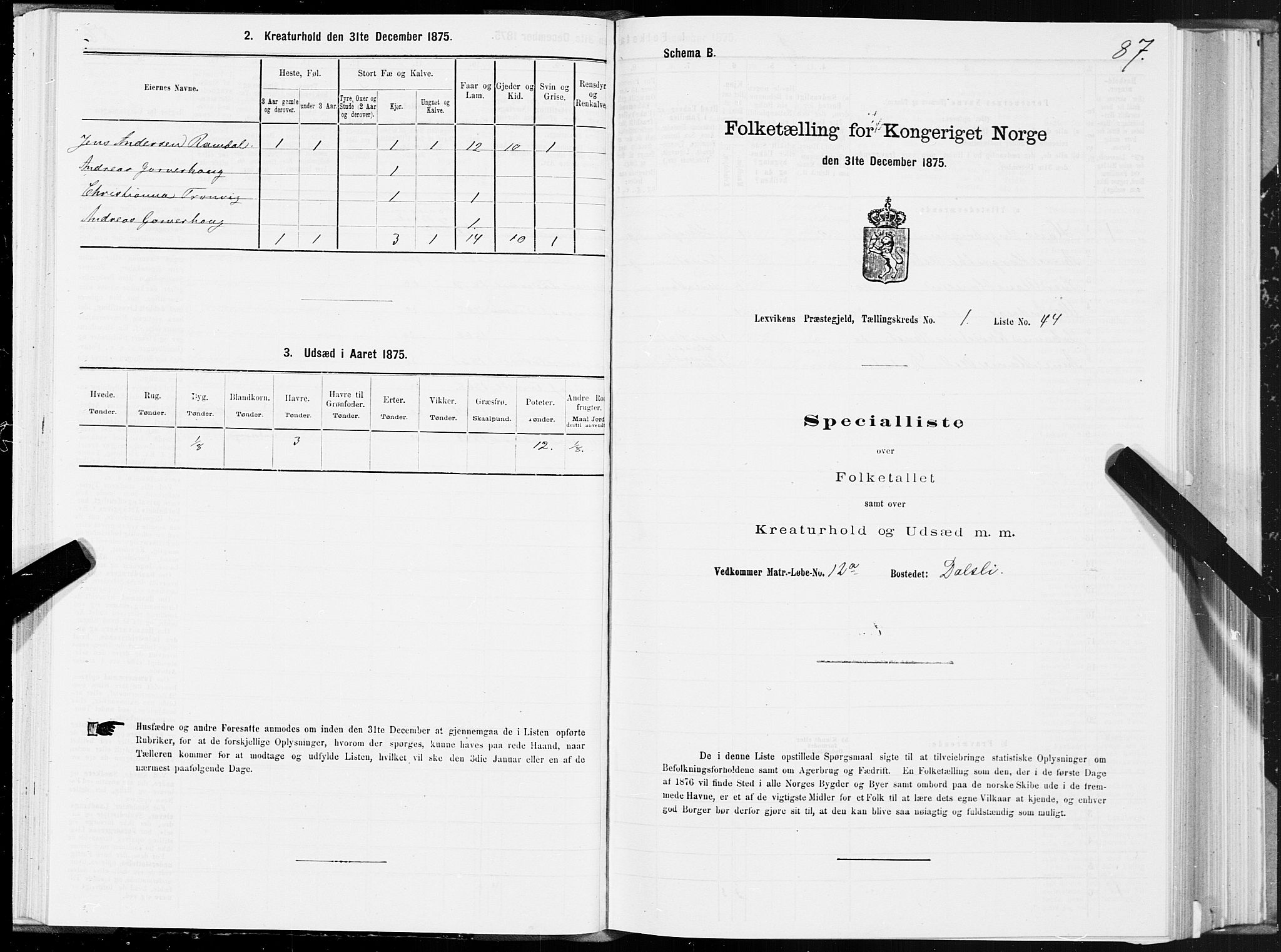 SAT, Folketelling 1875 for 1718P Leksvik prestegjeld, 1875, s. 1087