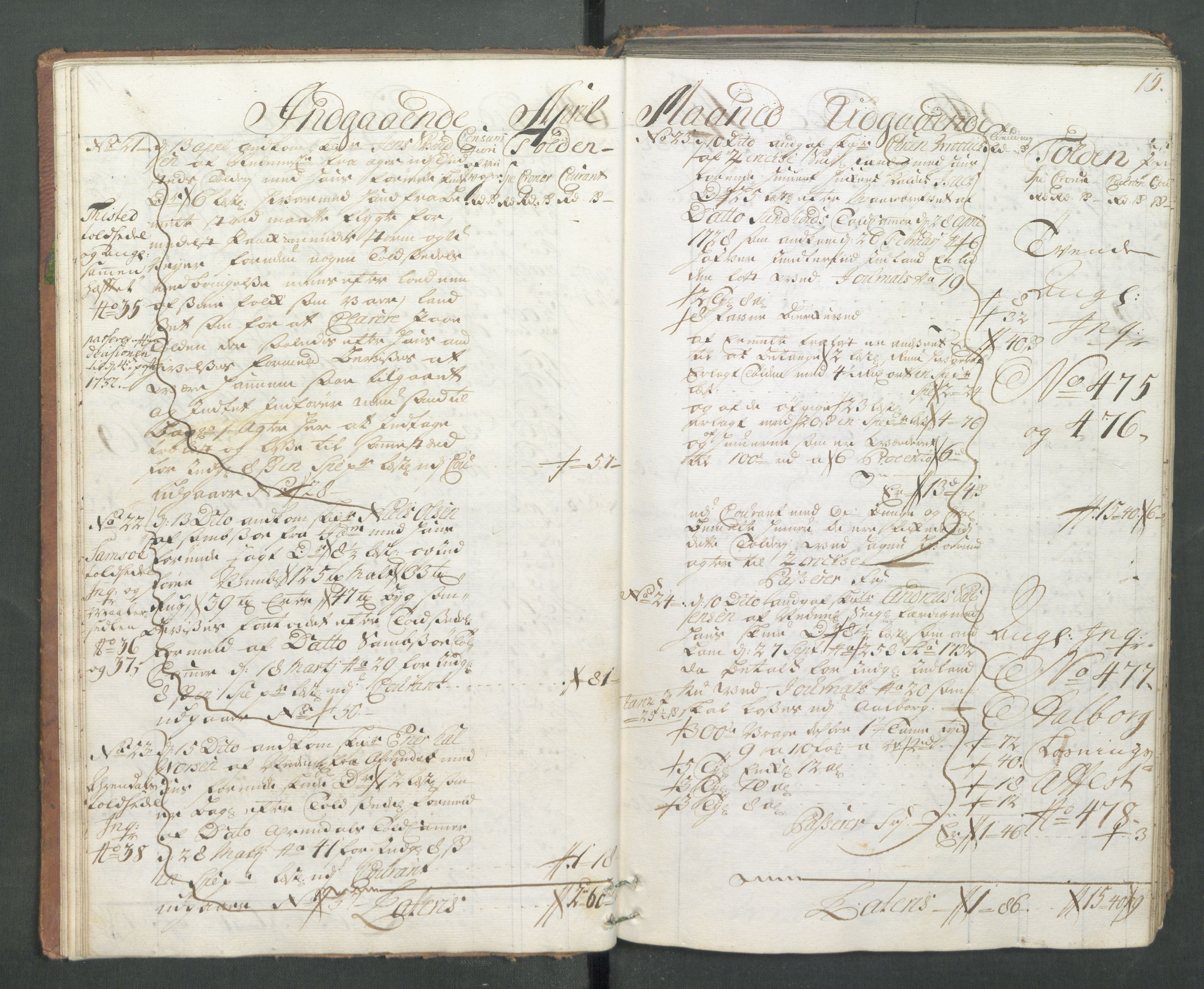 Generaltollkammeret, tollregnskaper, AV/RA-EA-5490/R14/L0013/0001: Tollregnskaper Øster-Risør / Hovedtollbok, 1733, s. 14b-15a