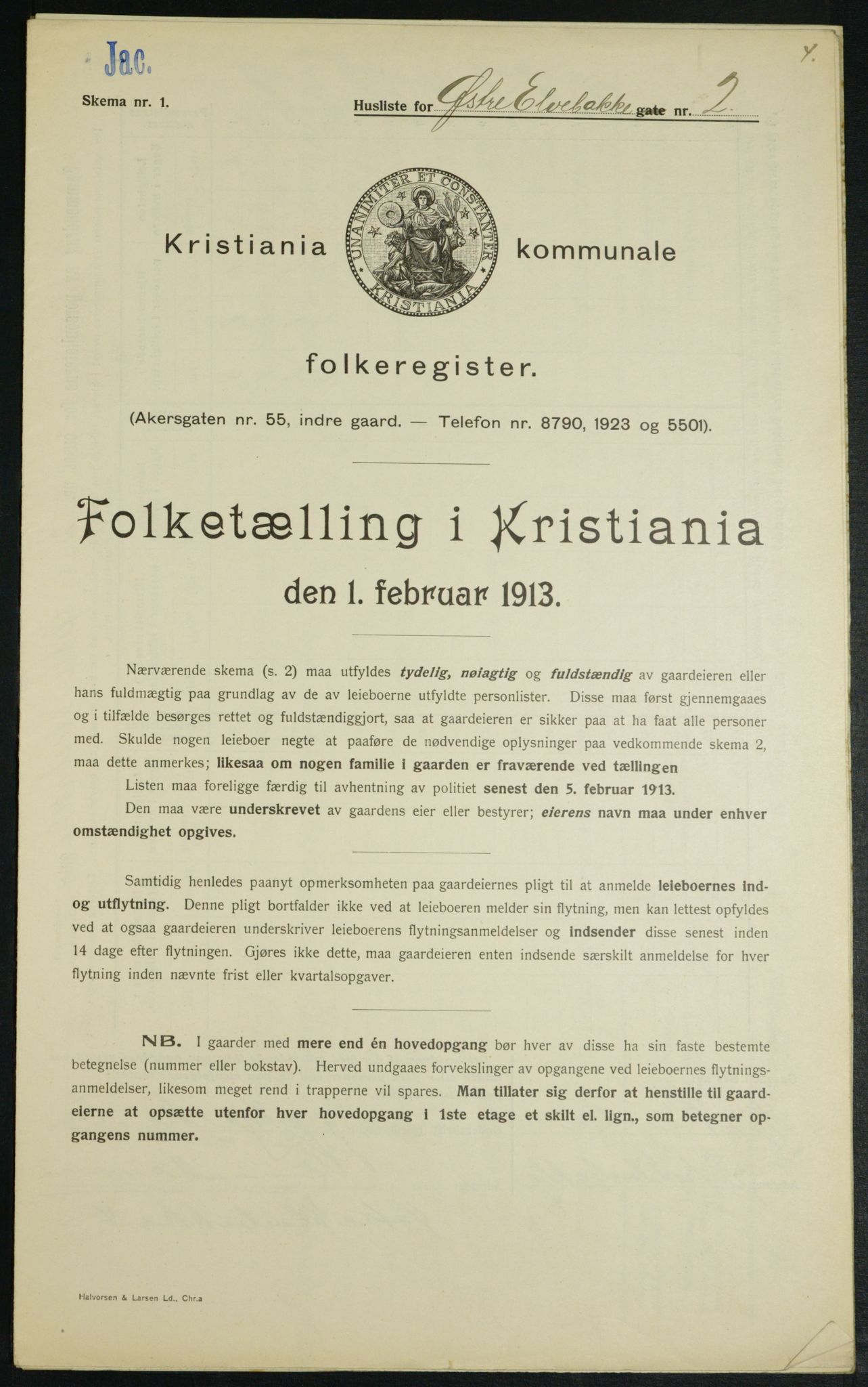 OBA, Kommunal folketelling 1.2.1913 for Kristiania, 1913, s. 129303