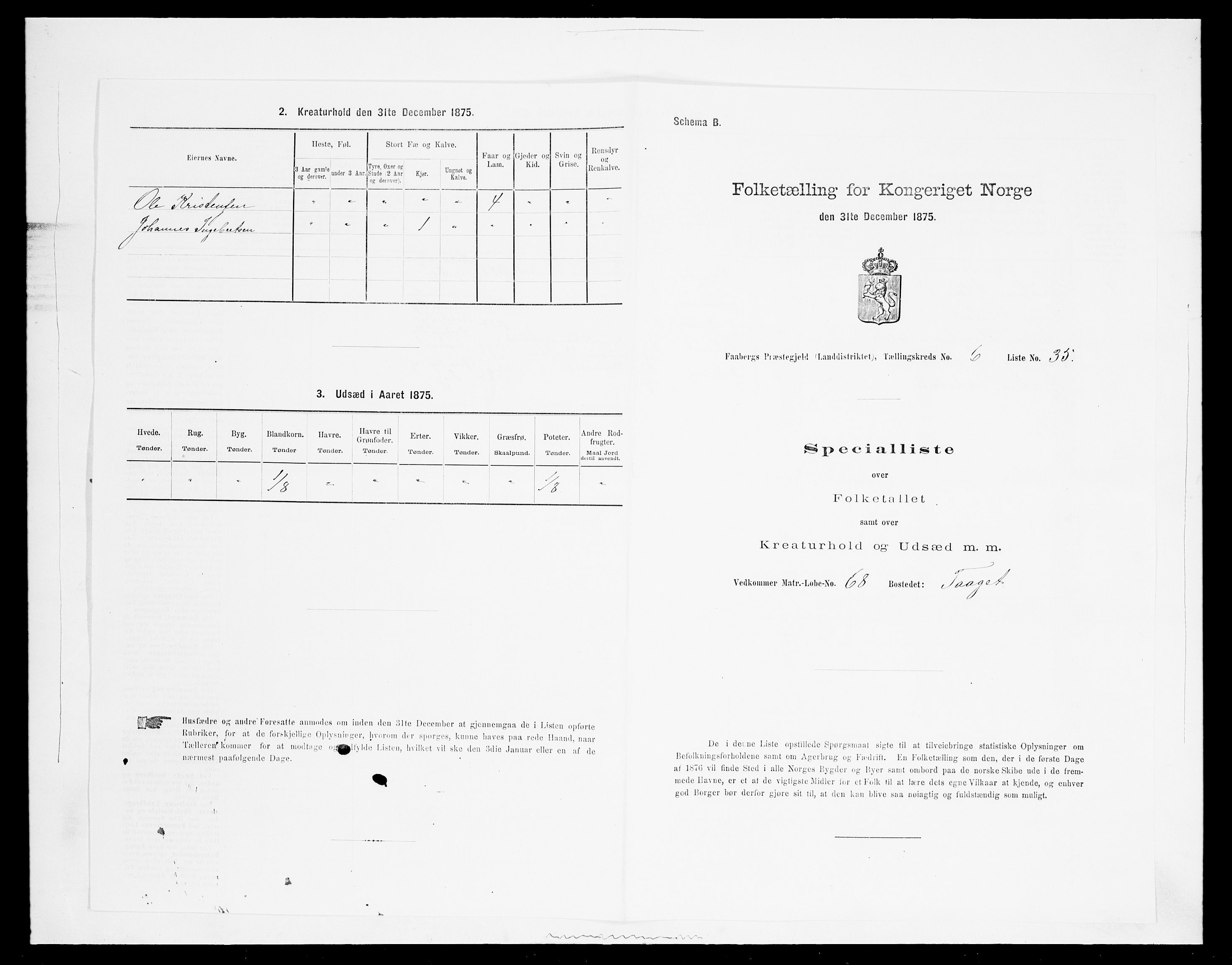 SAH, Folketelling 1875 for 0524L Fåberg prestegjeld, Fåberg sokn og Lillehammer landsokn, 1875, s. 767