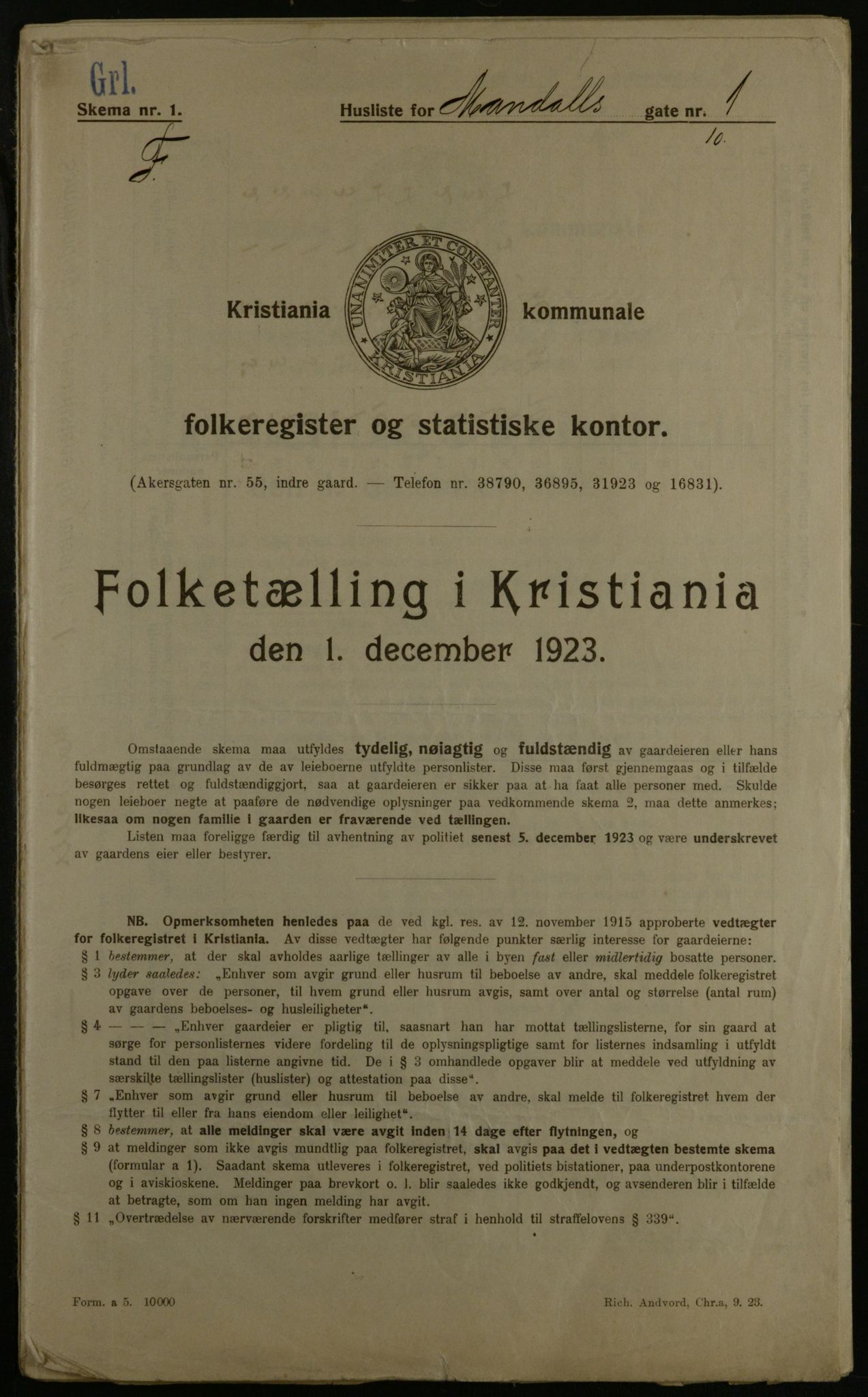 OBA, Kommunal folketelling 1.12.1923 for Kristiania, 1923, s. 66835