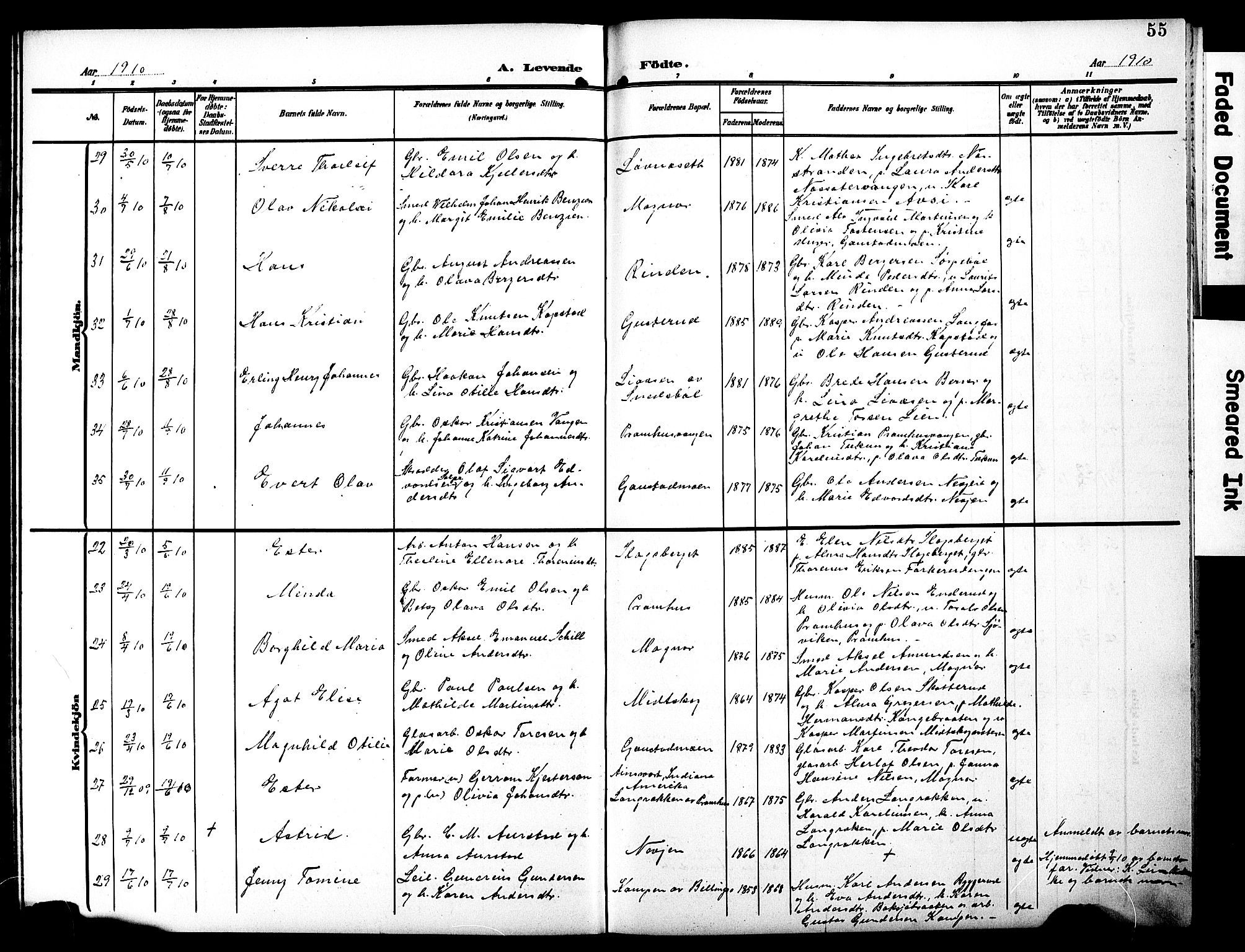 Eidskog prestekontor, AV/SAH-PREST-026/H/Ha/Hab/L0003: Klokkerbok nr. 3, 1904-1919, s. 55