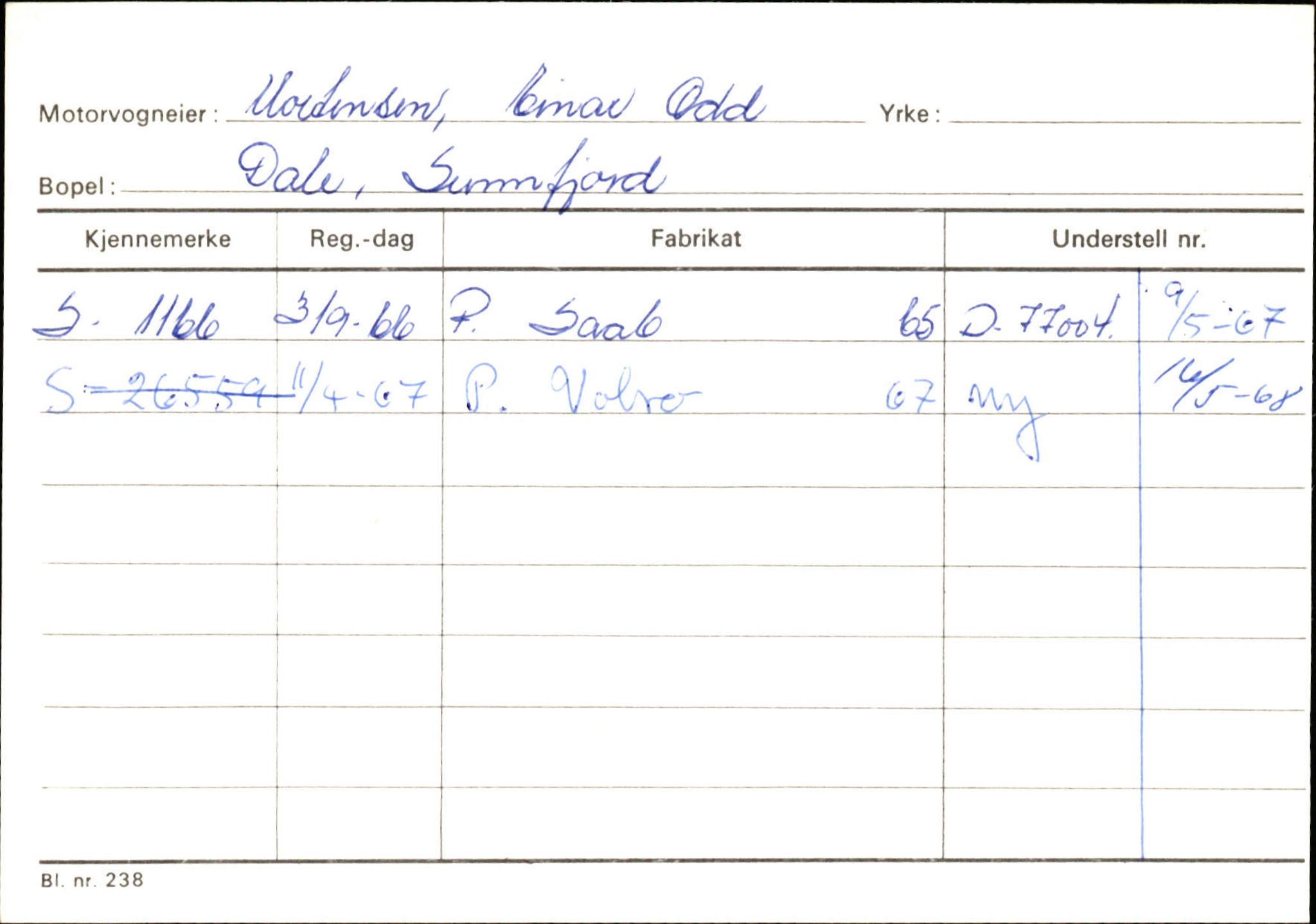 Statens vegvesen, Sogn og Fjordane vegkontor, SAB/A-5301/4/F/L0125: Eigarregister Sogndal V-Å. Aurland A-Å. Fjaler A-N, 1945-1975, s. 2558