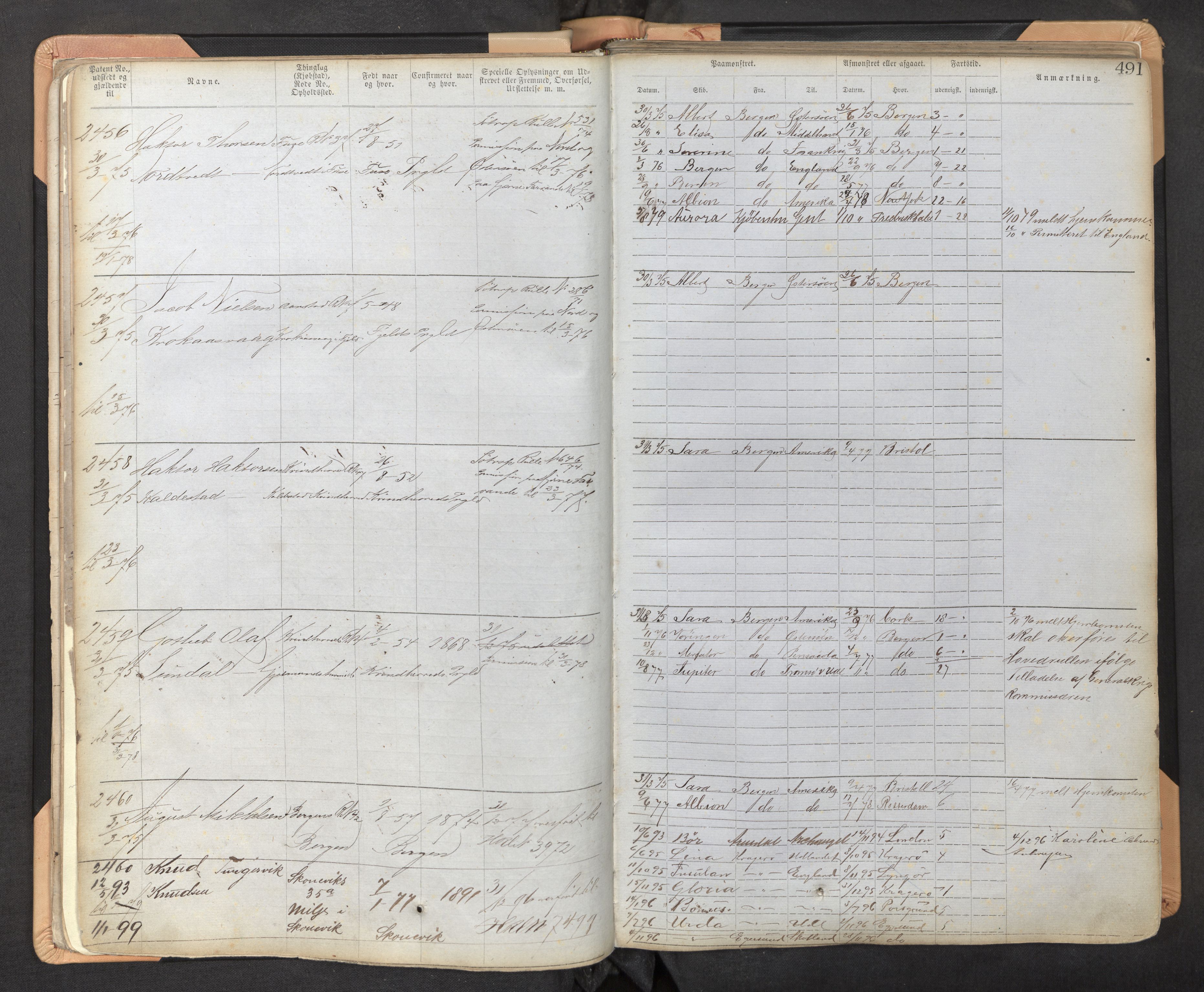Innrulleringssjefen i Bergen, AV/SAB-A-100050/F/Fb/L0003: Sjøfarts-annotasjonsrulle, nr. 2331 - 3470, 1874-1882