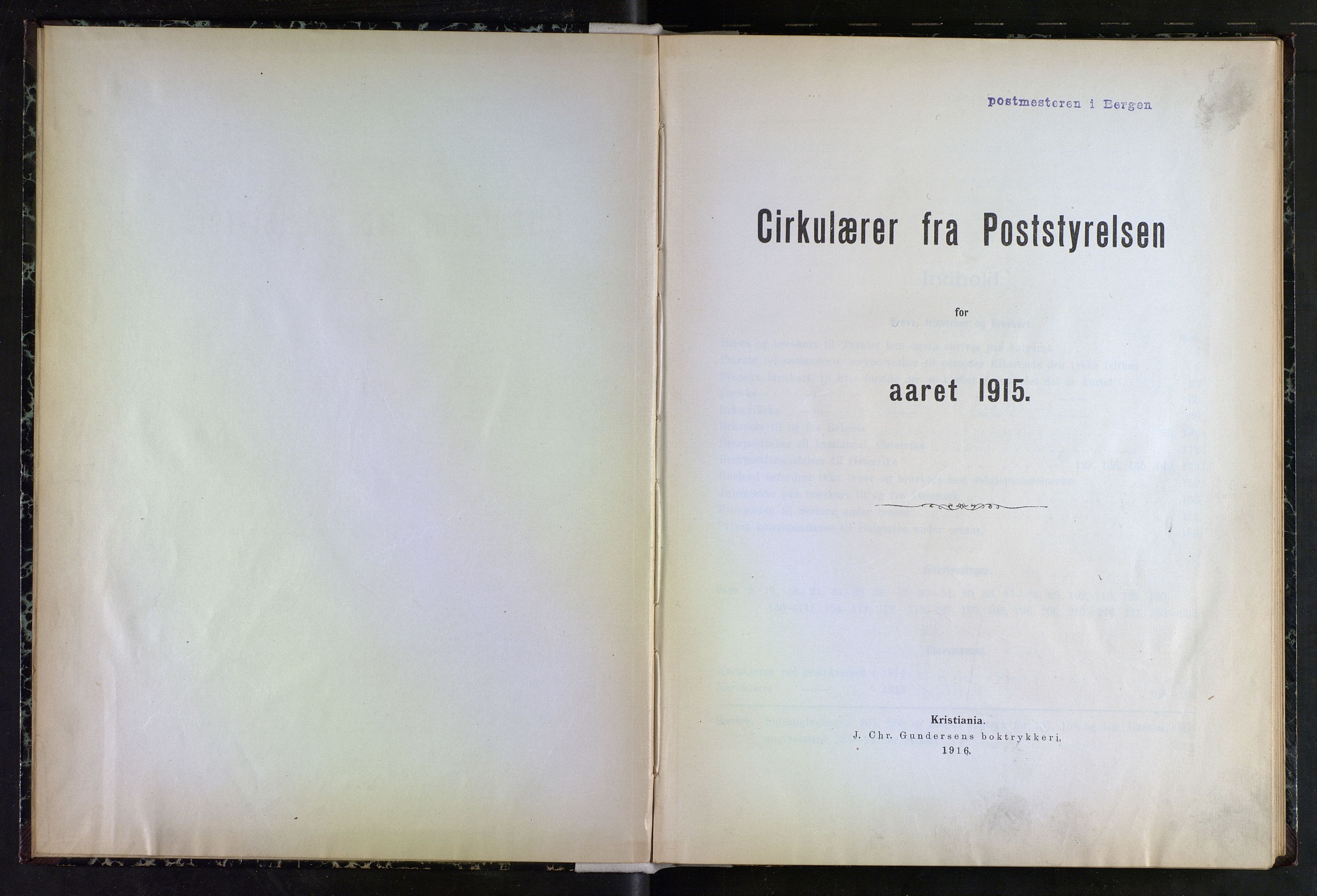 Norges Postmuseums bibliotek, NOPO/-/-/-: Sirkulærer fra Poststyrelsen, 1915