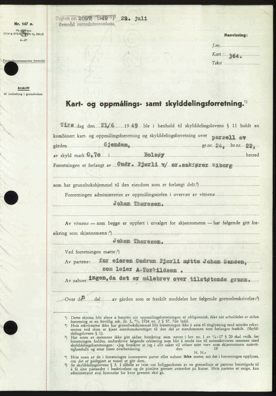 Romsdal sorenskriveri, SAT/A-4149/1/2/2C: Pantebok nr. A30, 1949-1949, Dagboknr: 2097/1949