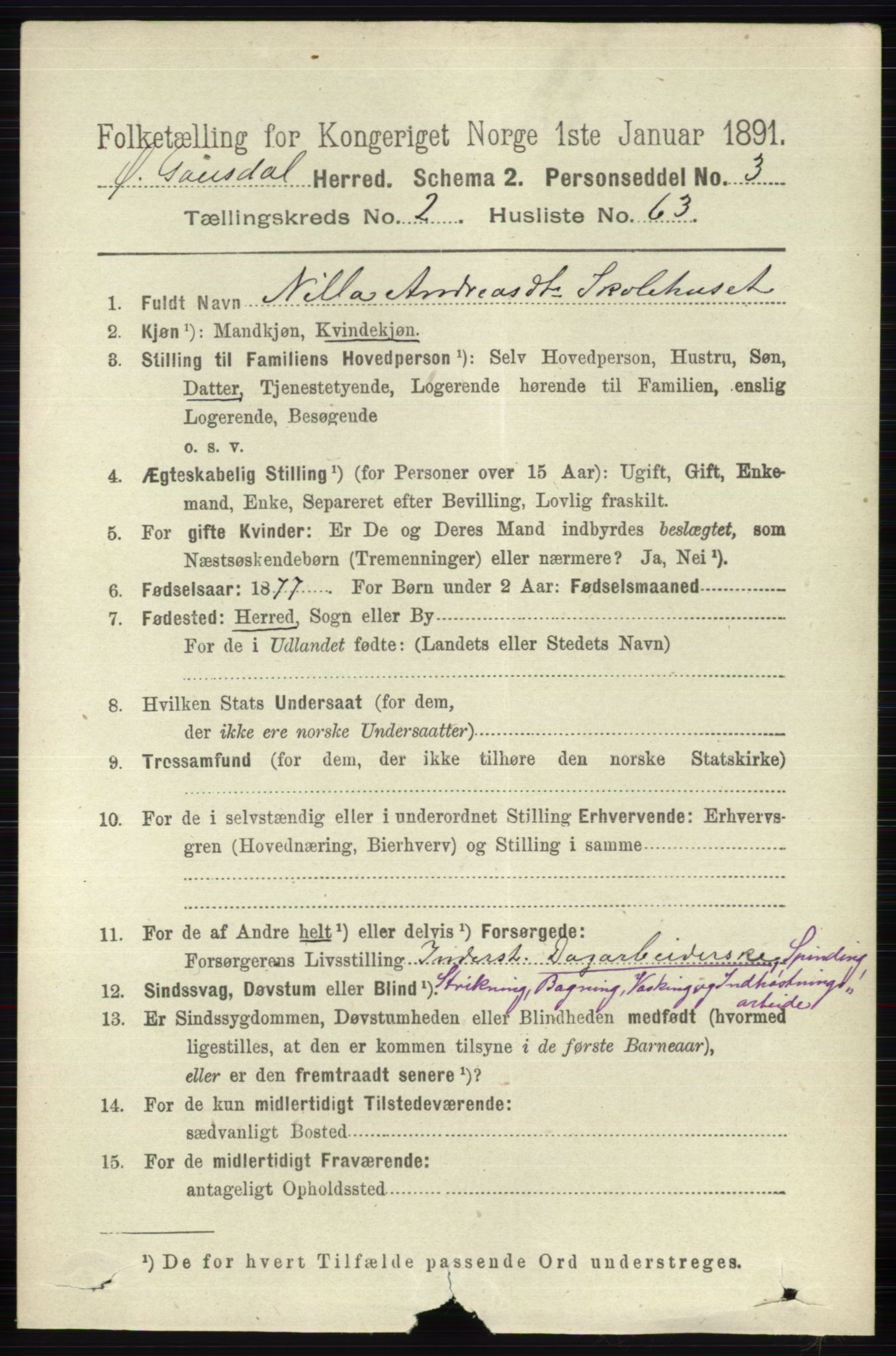 RA, Folketelling 1891 for 0522 Østre Gausdal herred, 1891, s. 1606