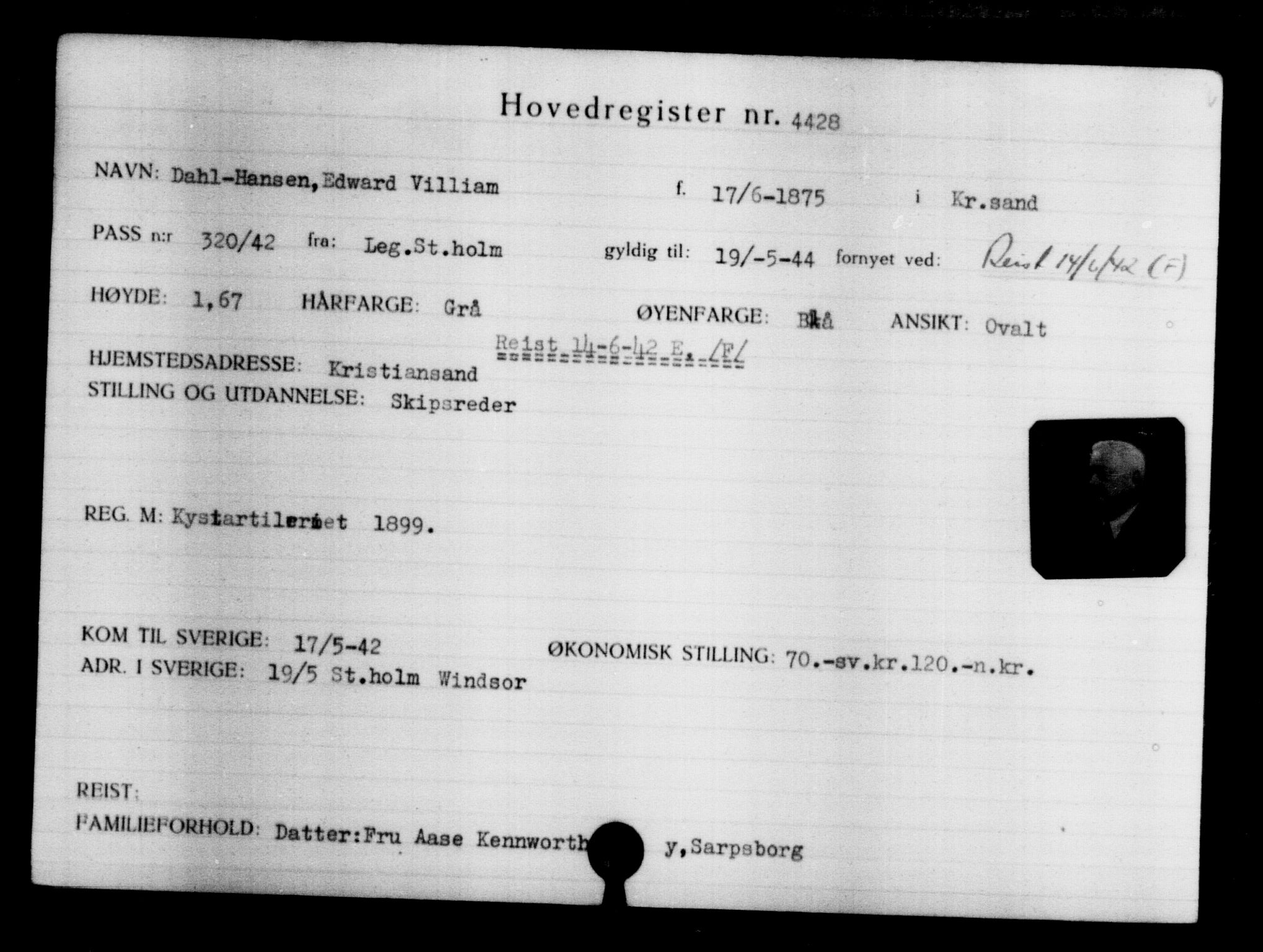 Utenriksstasjonene, Legasjonen i Stockholm, Flyktningkontoret, AV/RA-S-6753/V/Va/L0004: Kjesäterkartoteket, flyktninger med registreringsnr. 3496-6610, 1940-1945, s. 1129
