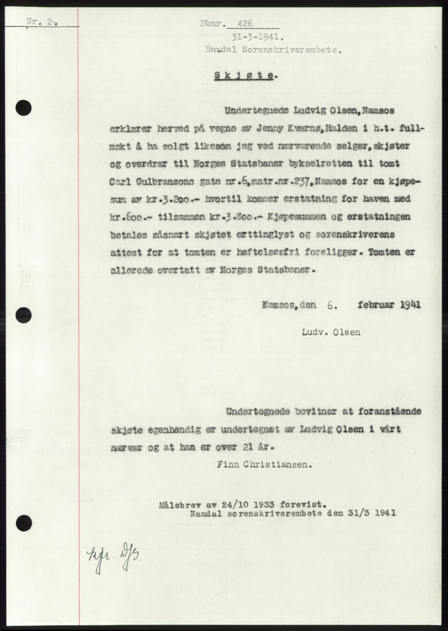 Namdal sorenskriveri, SAT/A-4133/1/2/2C: Pantebok nr. -, 1940-1941, Tingl.dato: 31.03.1941