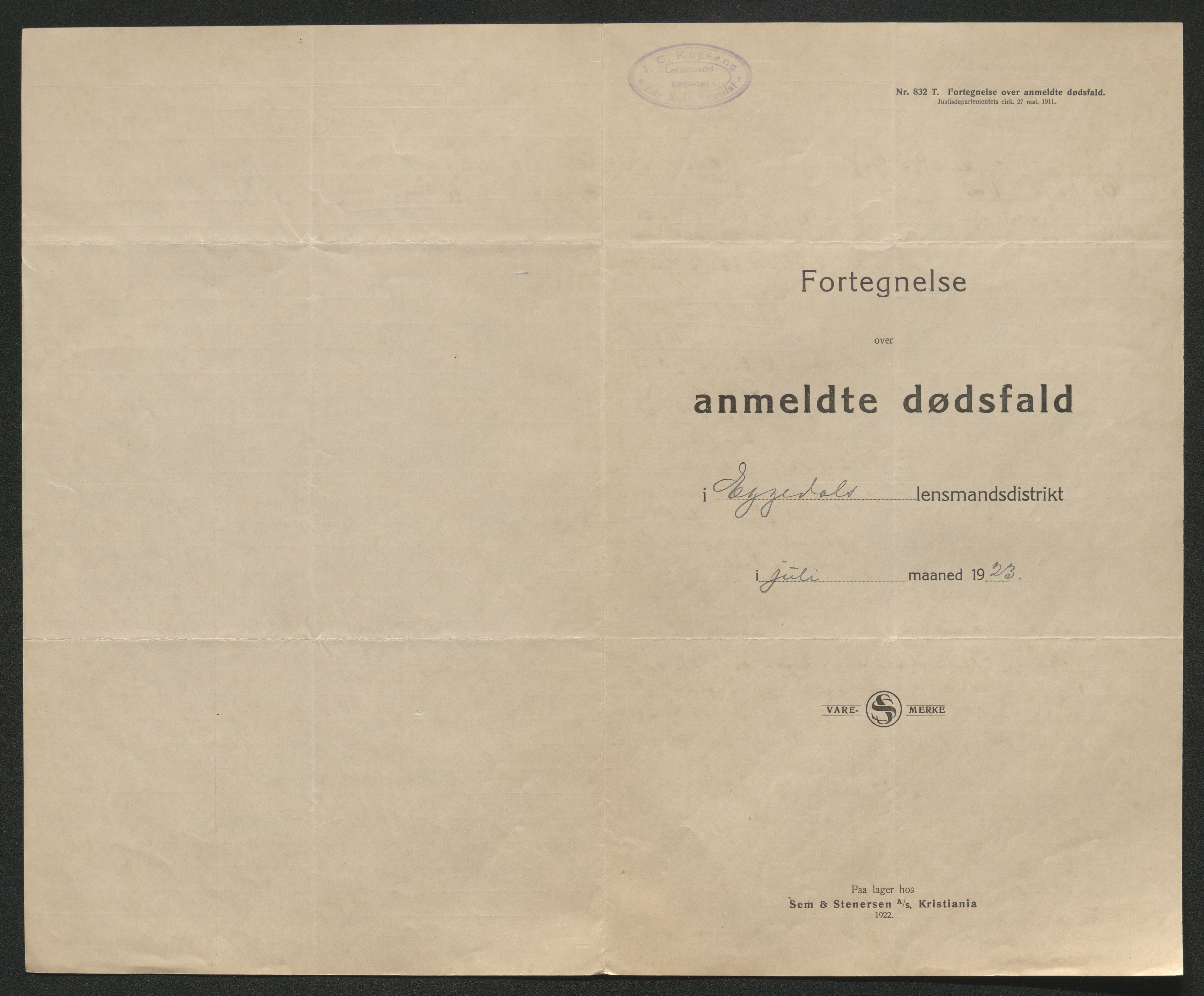 Eiker, Modum og Sigdal sorenskriveri, SAKO/A-123/H/Ha/Hab/L0041: Dødsfallsmeldinger, 1922-1923, s. 781
