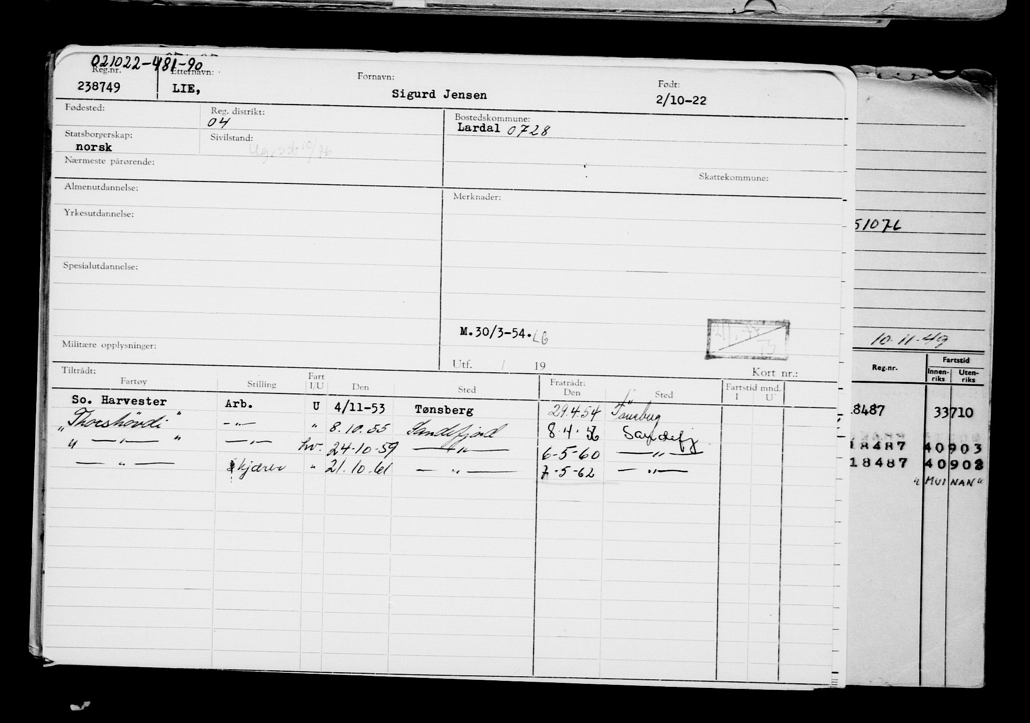 Direktoratet for sjømenn, AV/RA-S-3545/G/Gb/L0211: Hovedkort, 1922, s. 31