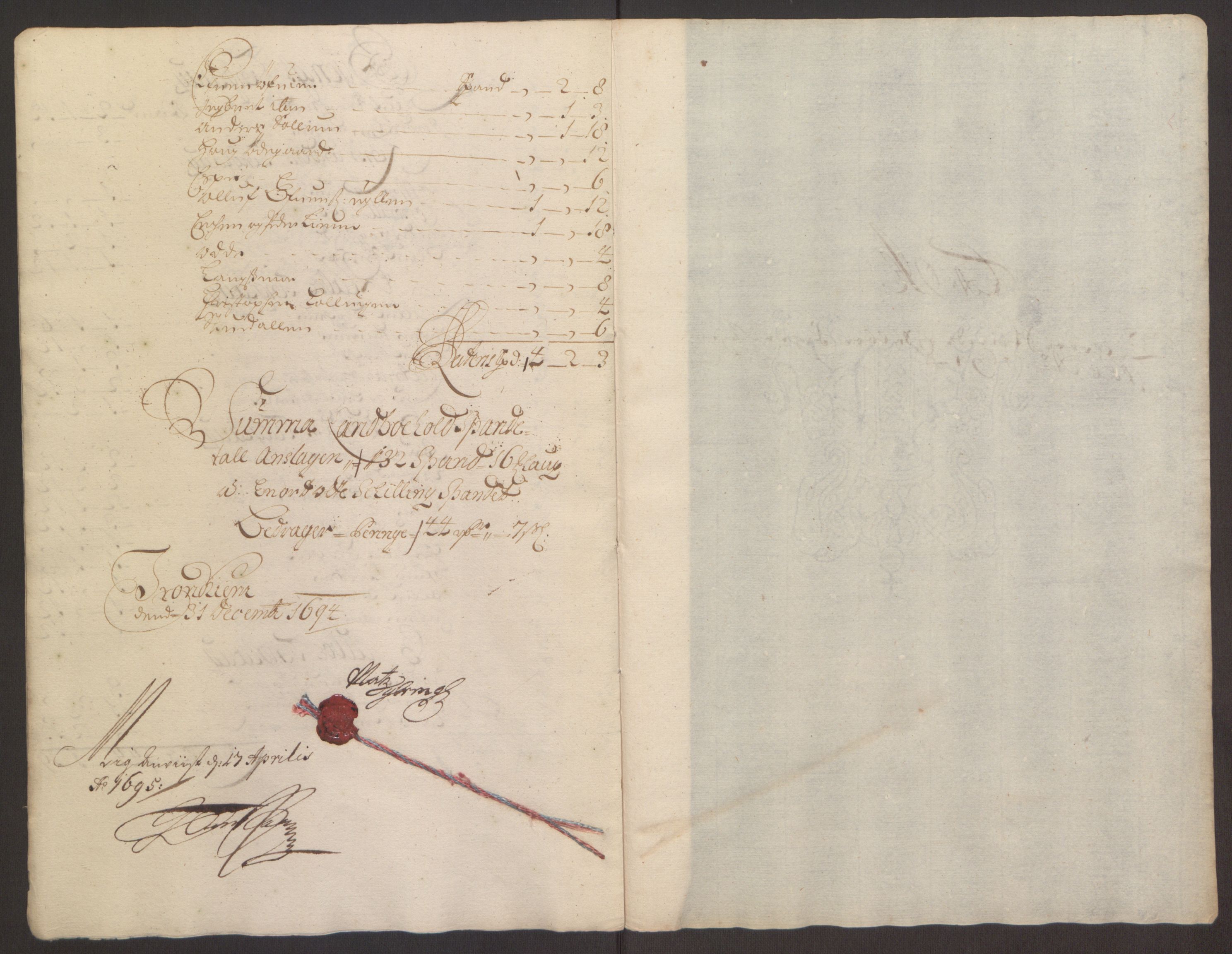 Rentekammeret inntil 1814, Reviderte regnskaper, Fogderegnskap, RA/EA-4092/R61/L4104: Fogderegnskap Strinda og Selbu, 1693-1694, s. 271
