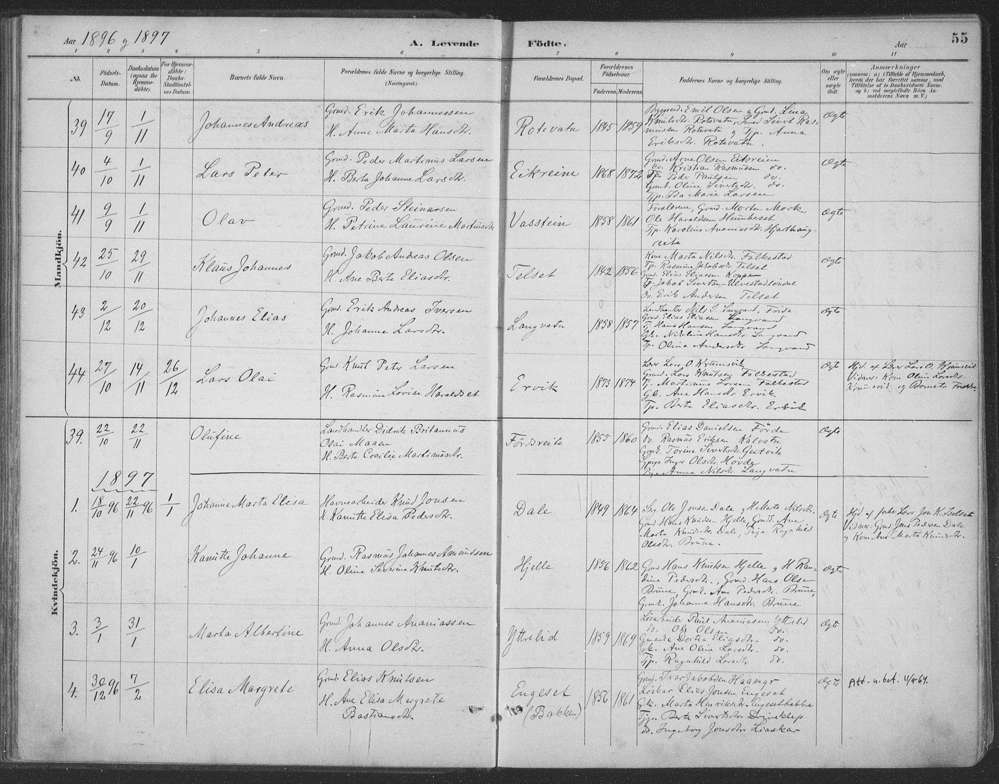 Ministerialprotokoller, klokkerbøker og fødselsregistre - Møre og Romsdal, SAT/A-1454/511/L0142: Ministerialbok nr. 511A09, 1891-1905, s. 55