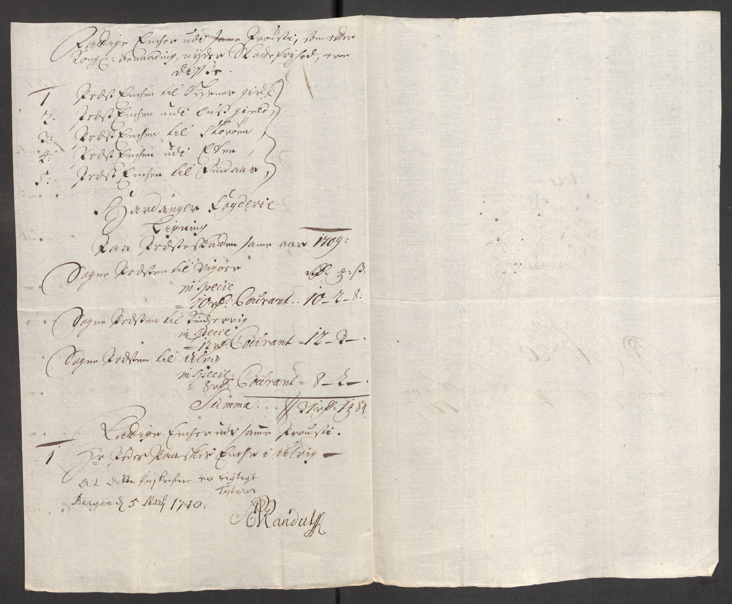 Rentekammeret inntil 1814, Reviderte regnskaper, Fogderegnskap, RA/EA-4092/R48/L2986: Fogderegnskap Sunnhordland og Hardanger, 1709-1710, s. 156