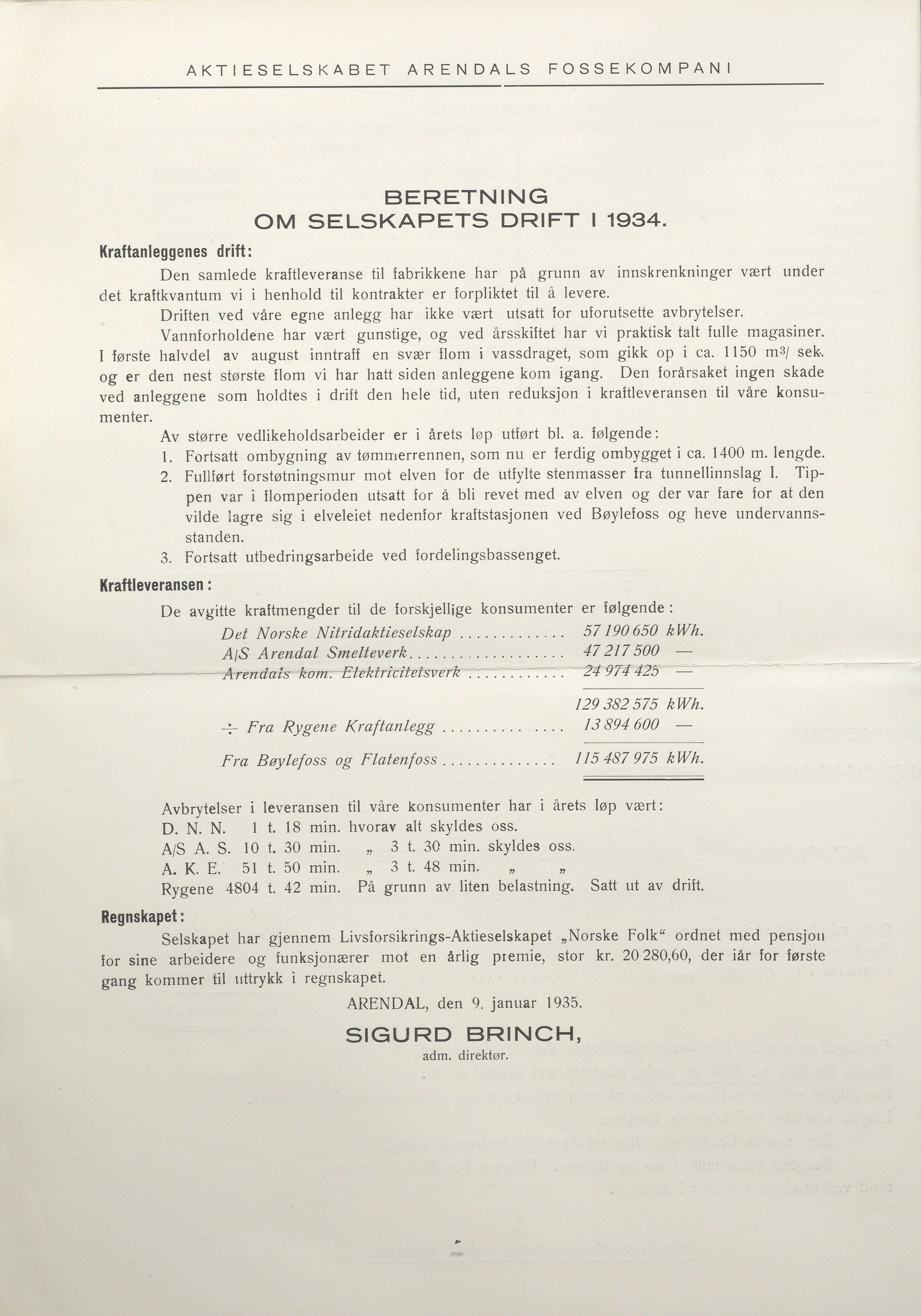 Arendals Fossekompani, AAKS/PA-2413/X/X01/L0001/0009: Beretninger, regnskap, balansekonto, gevinst- og tapskonto / Årsberetning og regnskap 1928 - 1935, 1928-1935, s. 21