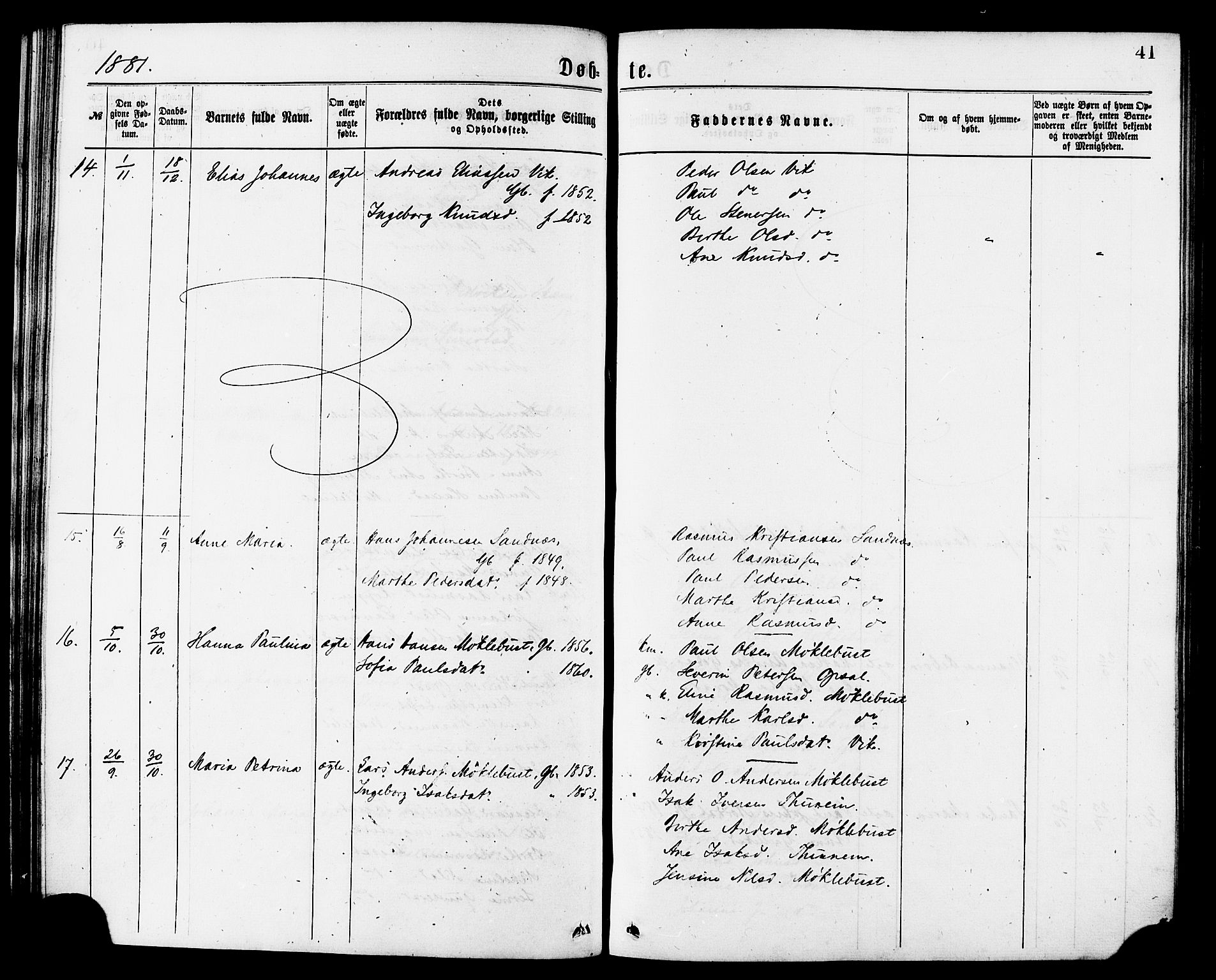 Ministerialprotokoller, klokkerbøker og fødselsregistre - Møre og Romsdal, AV/SAT-A-1454/502/L0024: Ministerialbok nr. 502A02, 1873-1884, s. 41