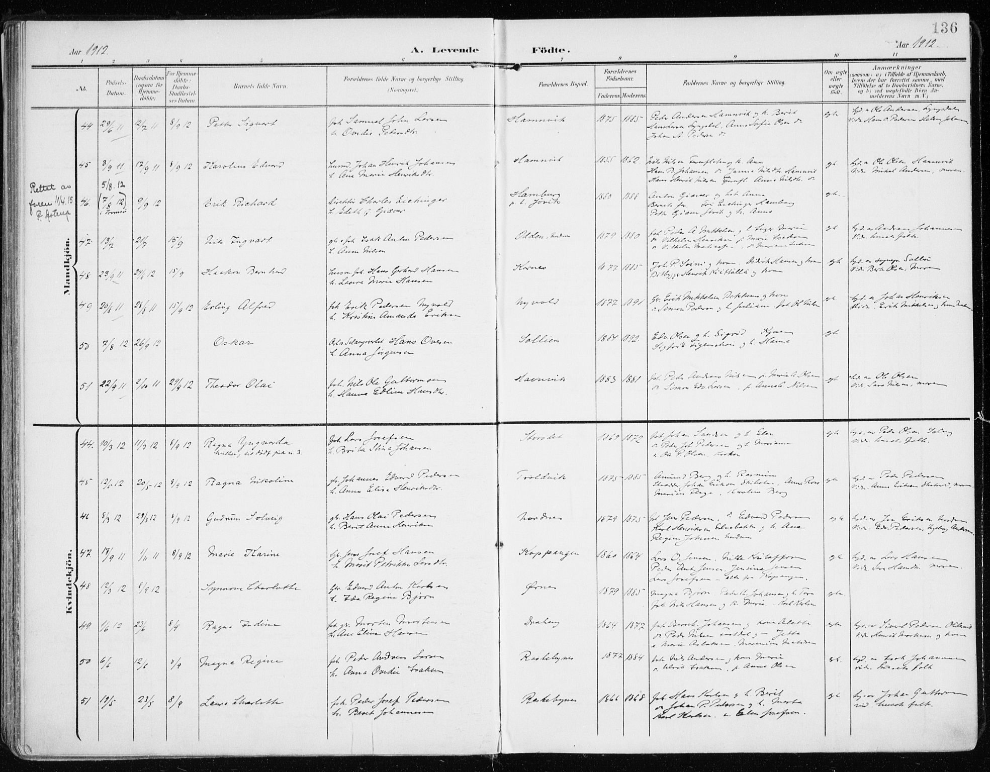 Lyngen sokneprestembete, AV/SATØ-S-1289/H/He/Hea/L0011kirke: Ministerialbok nr. 11, 1903-1913, s. 136