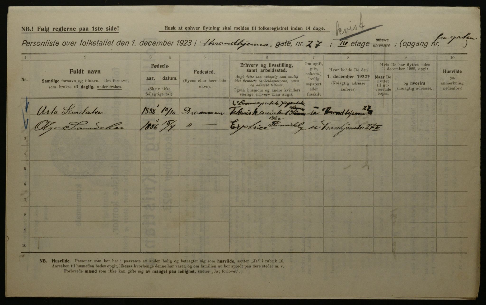 OBA, Kommunal folketelling 1.12.1923 for Kristiania, 1923, s. 128410