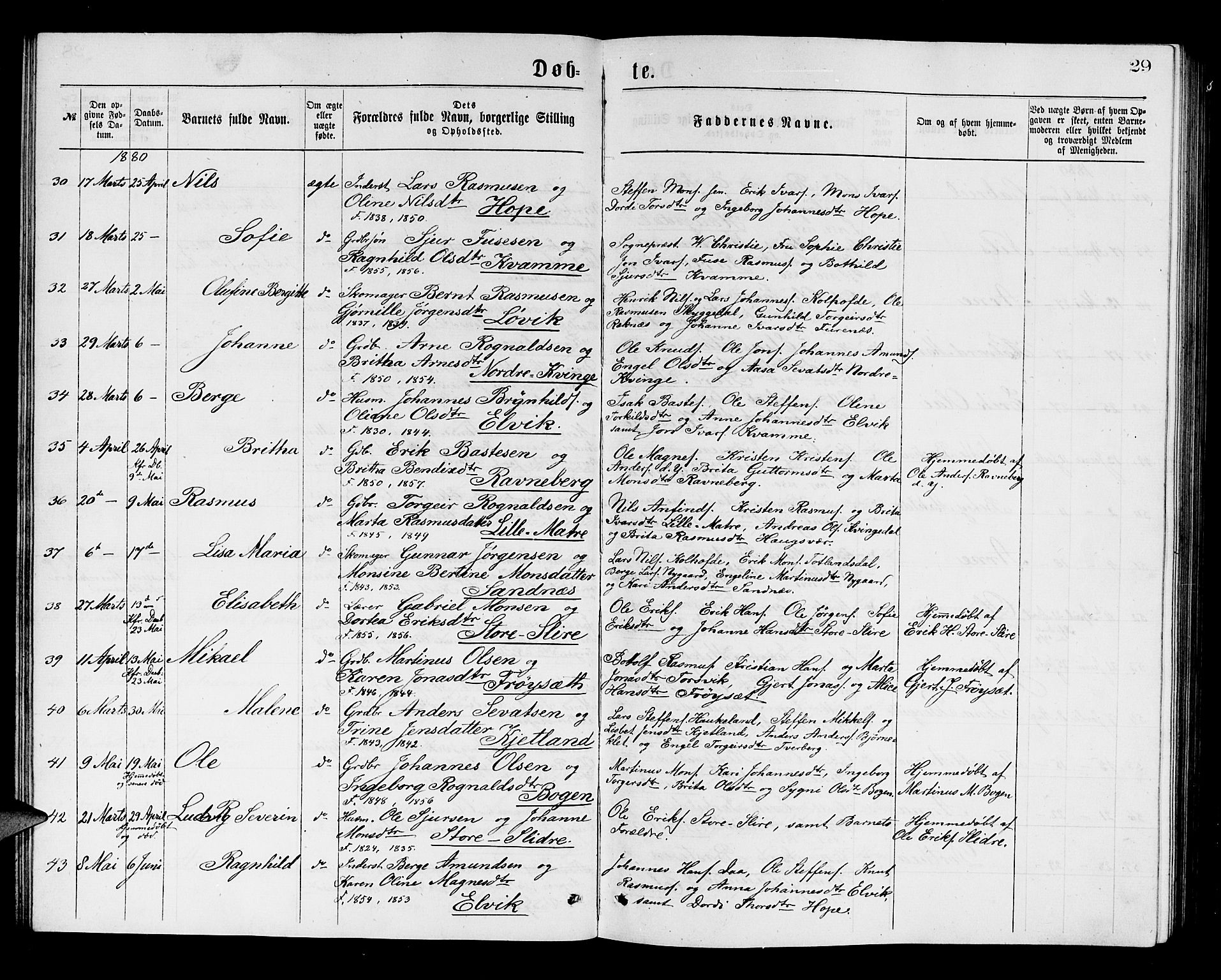 Masfjorden sokneprestembete, AV/SAB-A-77001: Klokkerbok nr. A 2, 1876-1891, s. 29