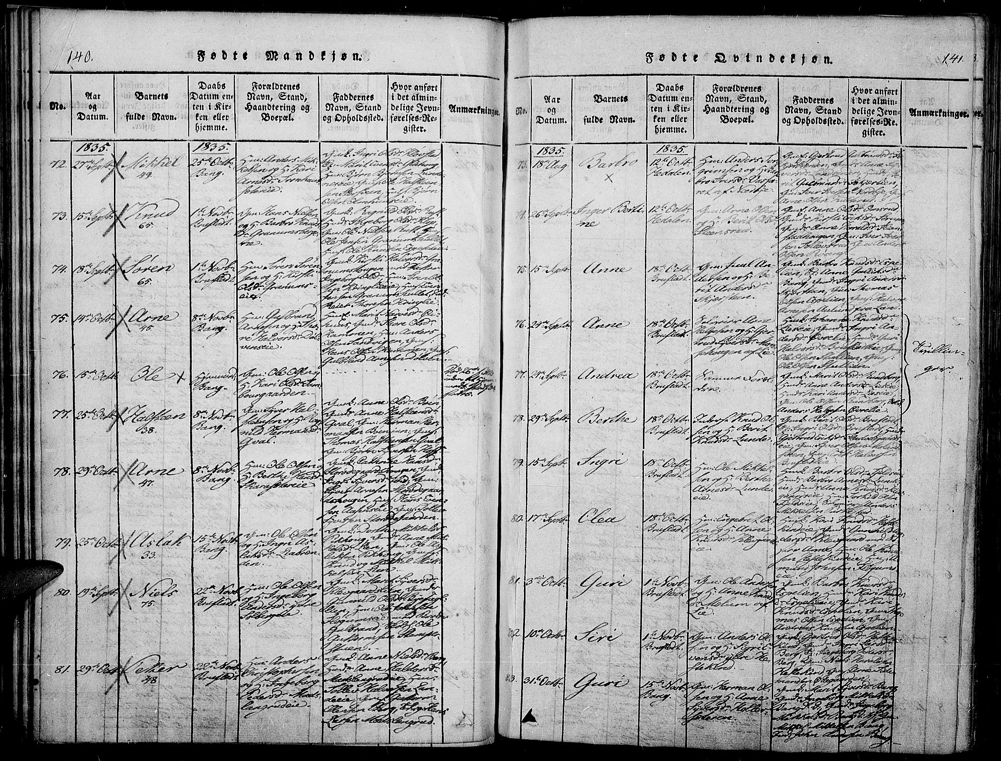 Sør-Aurdal prestekontor, AV/SAH-PREST-128/H/Ha/Haa/L0003: Ministerialbok nr. 3, 1825-1840, s. 140-141