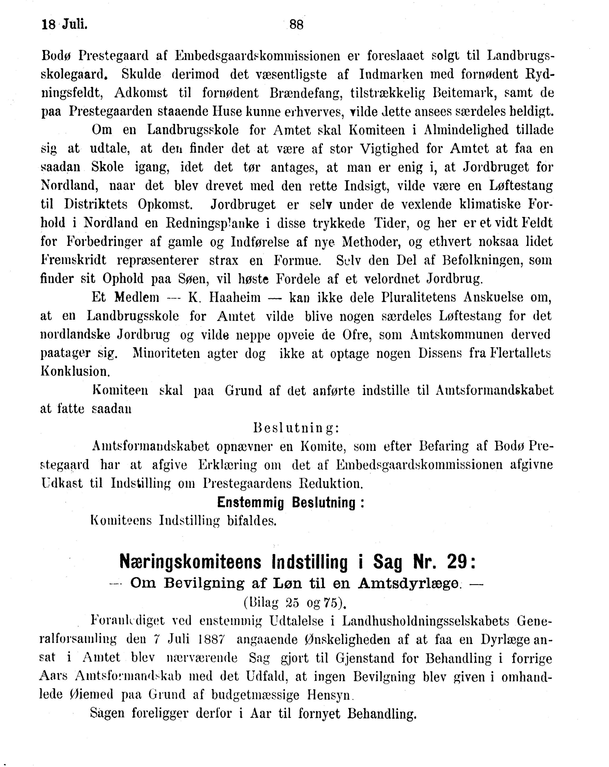 Nordland Fylkeskommune. Fylkestinget, AIN/NFK-17/176/A/Ac/L0015: Fylkestingsforhandlinger 1886-1890, 1886-1890