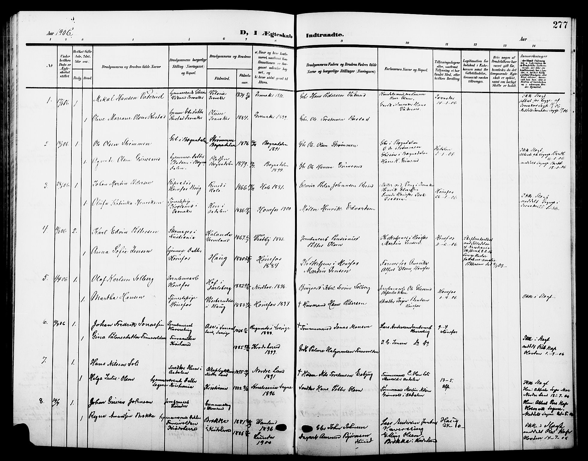 Hønefoss kirkebøker, AV/SAKO-A-609/G/Ga/L0003: Klokkerbok nr. 3, 1905-1925, s. 277