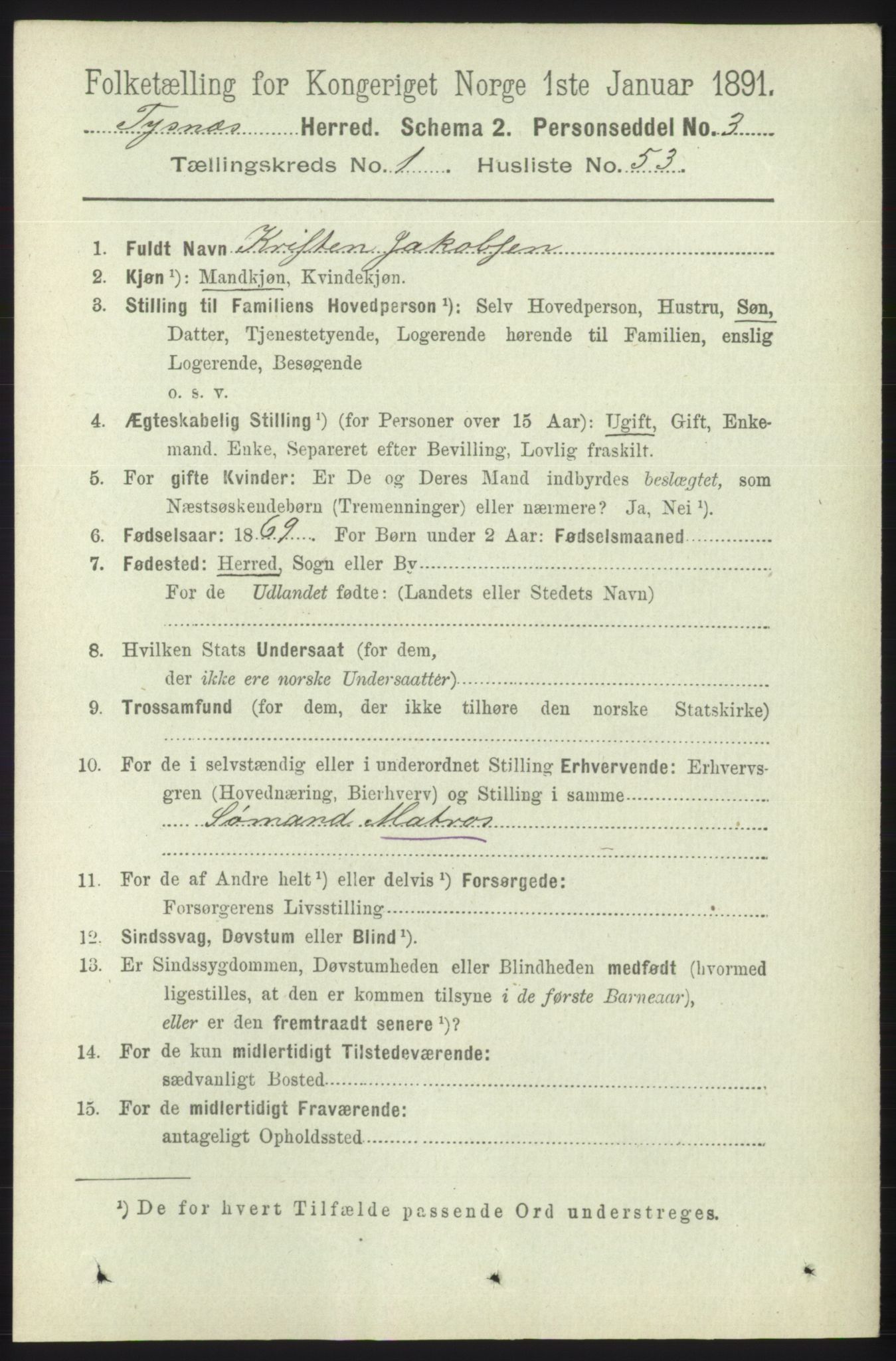 RA, Folketelling 1891 for 1223 Tysnes herred, 1891, s. 389