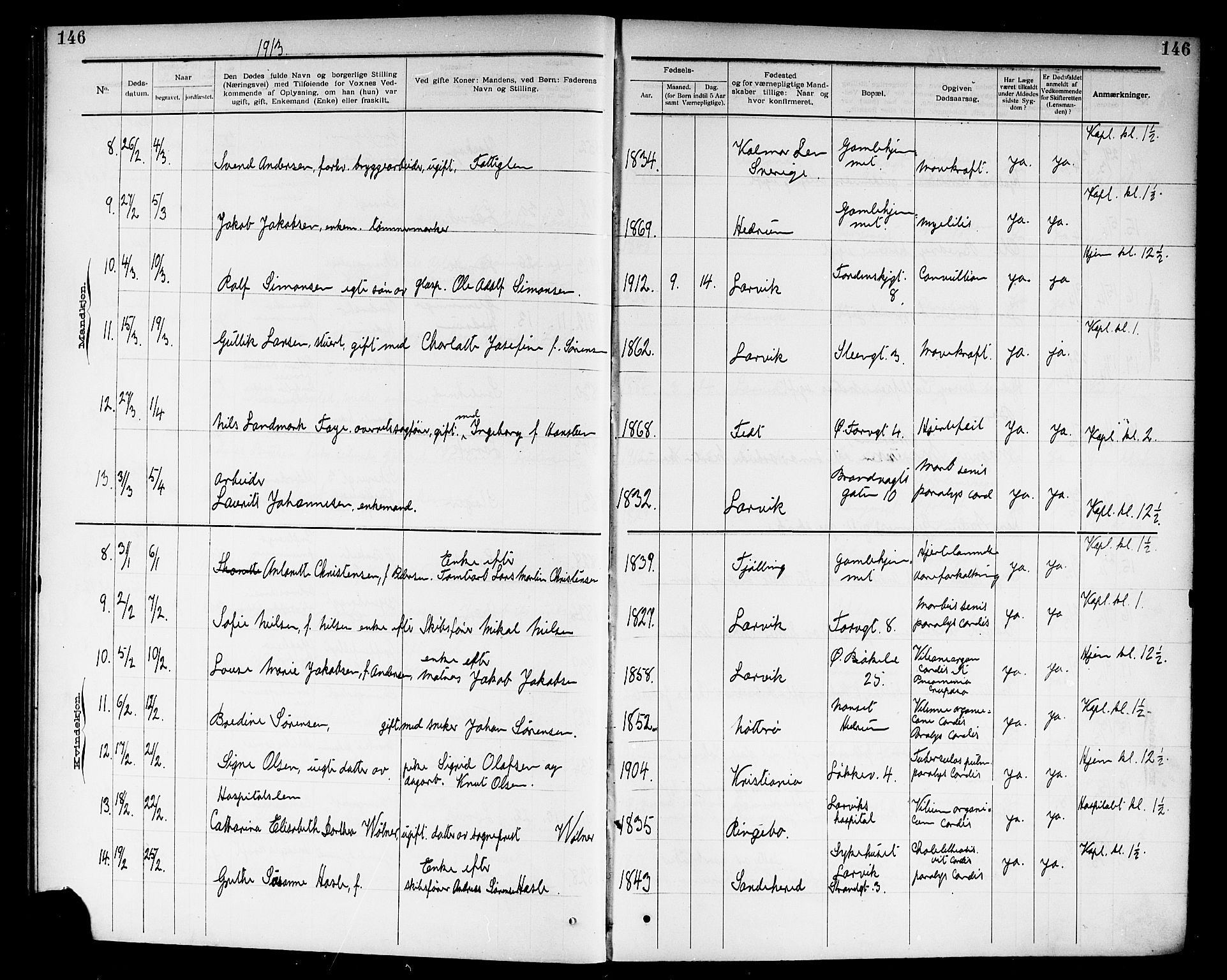 Larvik kirkebøker, AV/SAKO-A-352/G/Ga/L0007: Klokkerbok nr. I 7, 1888-1918, s. 146