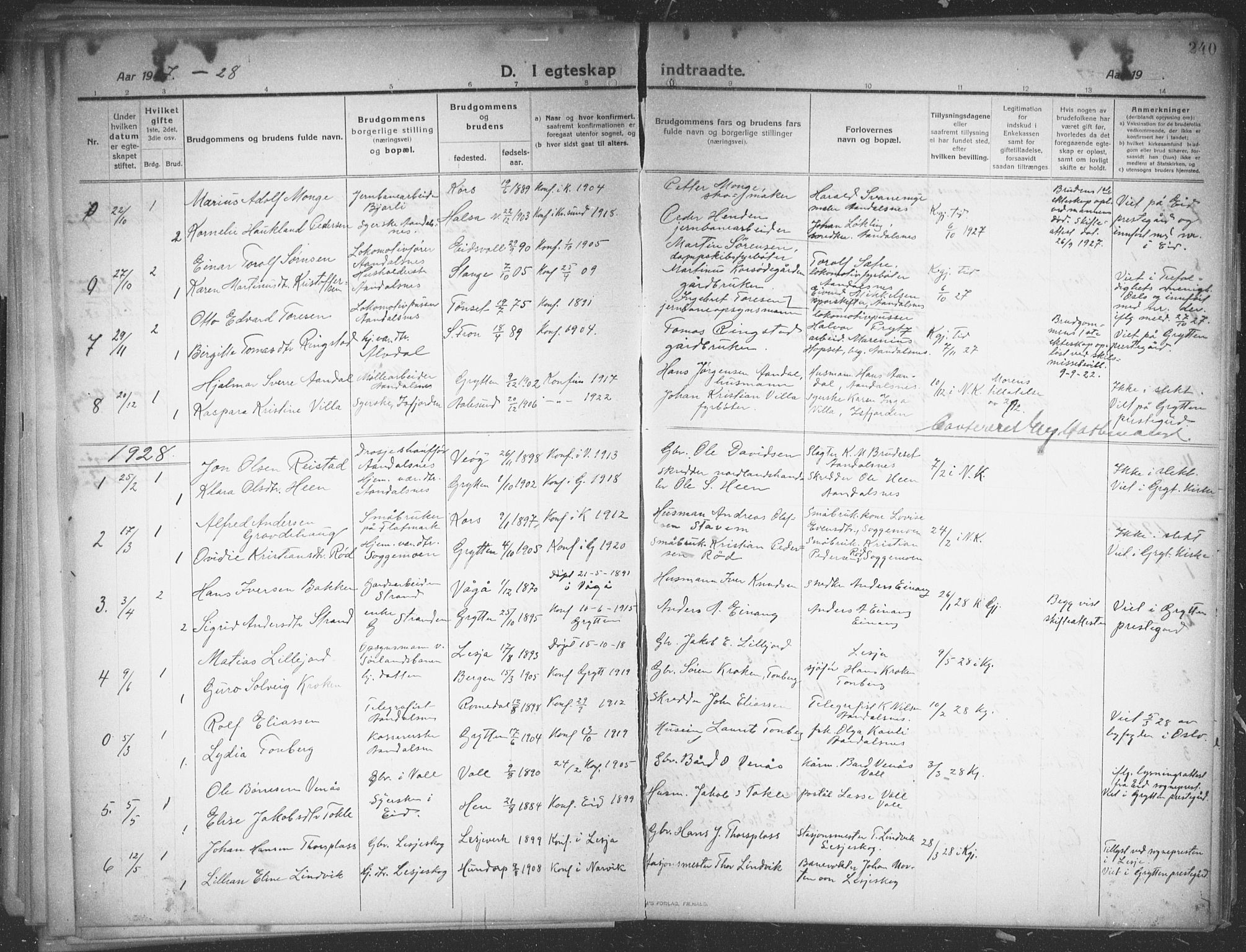 Ministerialprotokoller, klokkerbøker og fødselsregistre - Møre og Romsdal, AV/SAT-A-1454/544/L0581: Klokkerbok nr. 544C03, 1910-1937, s. 240