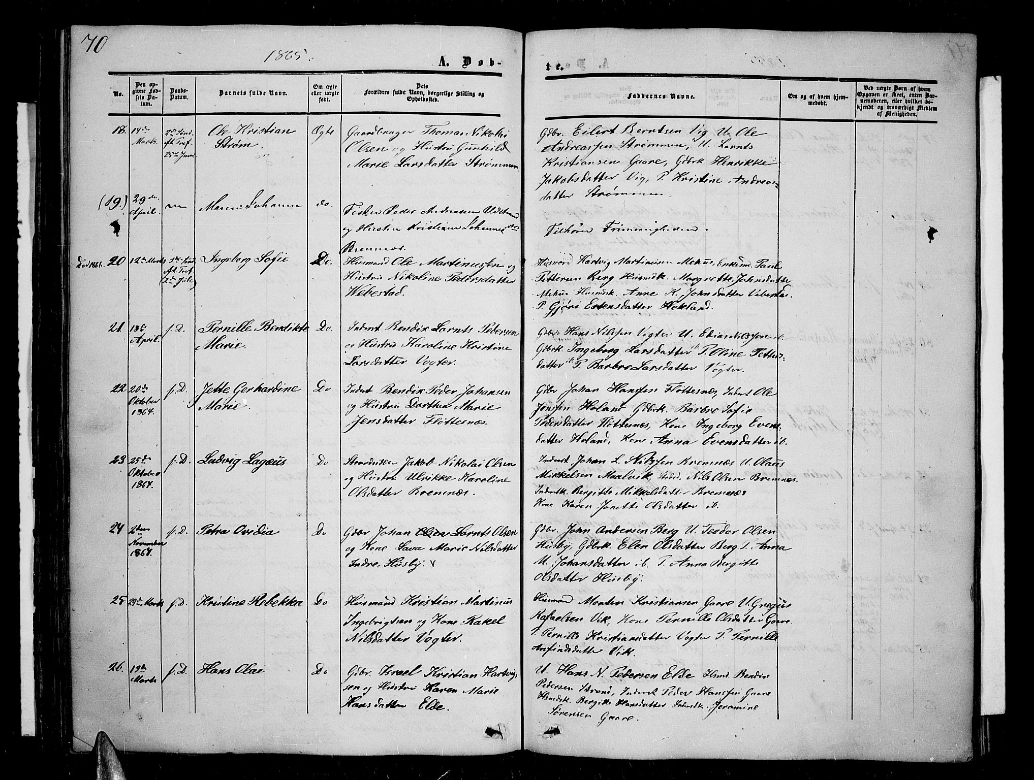 Kvæfjord sokneprestkontor, AV/SATØ-S-1323/G/Ga/Gab/L0003klokker: Klokkerbok nr. 3, 1856-1870, s. 70