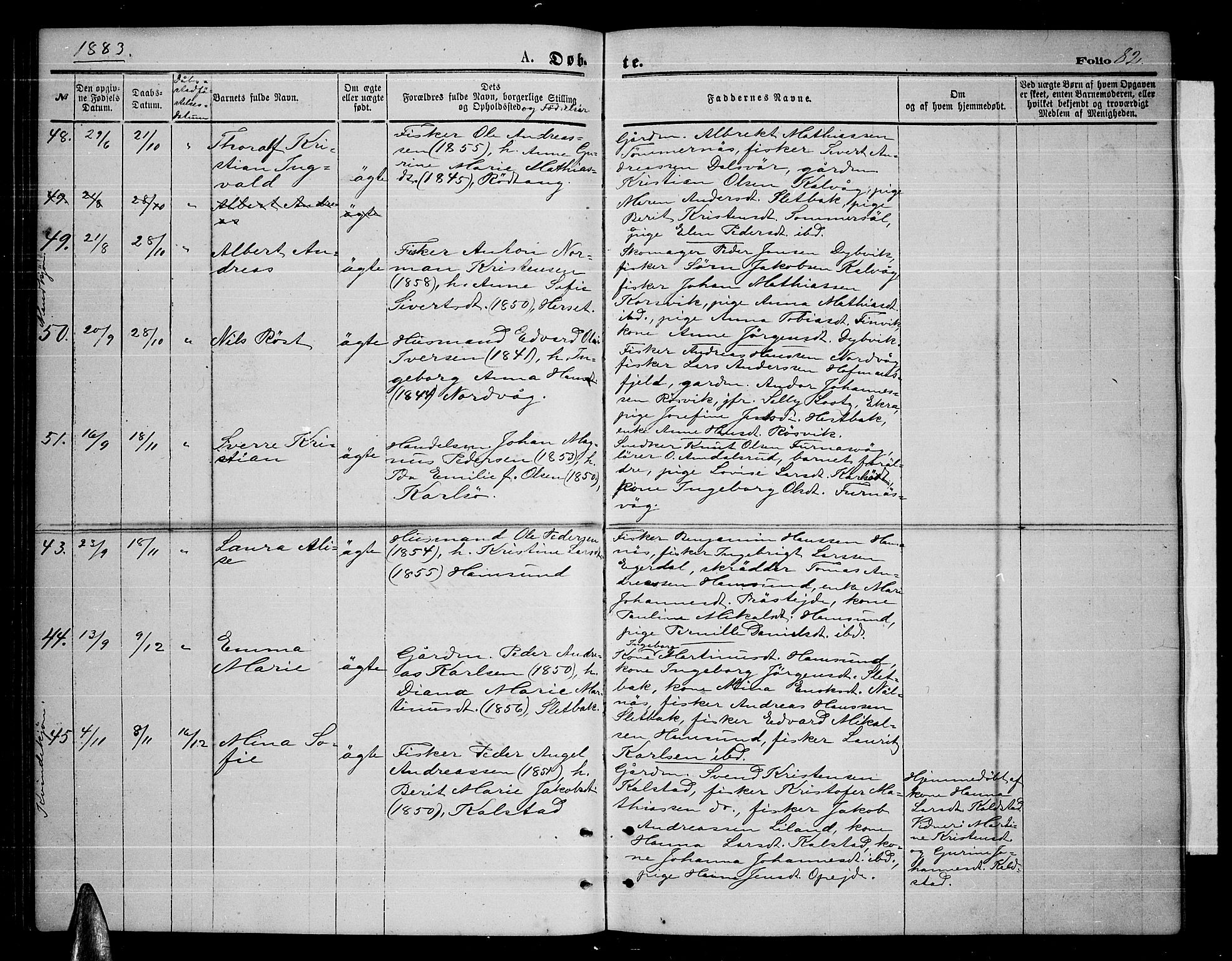 Ministerialprotokoller, klokkerbøker og fødselsregistre - Nordland, AV/SAT-A-1459/859/L0858: Klokkerbok nr. 859C04, 1873-1886, s. 82