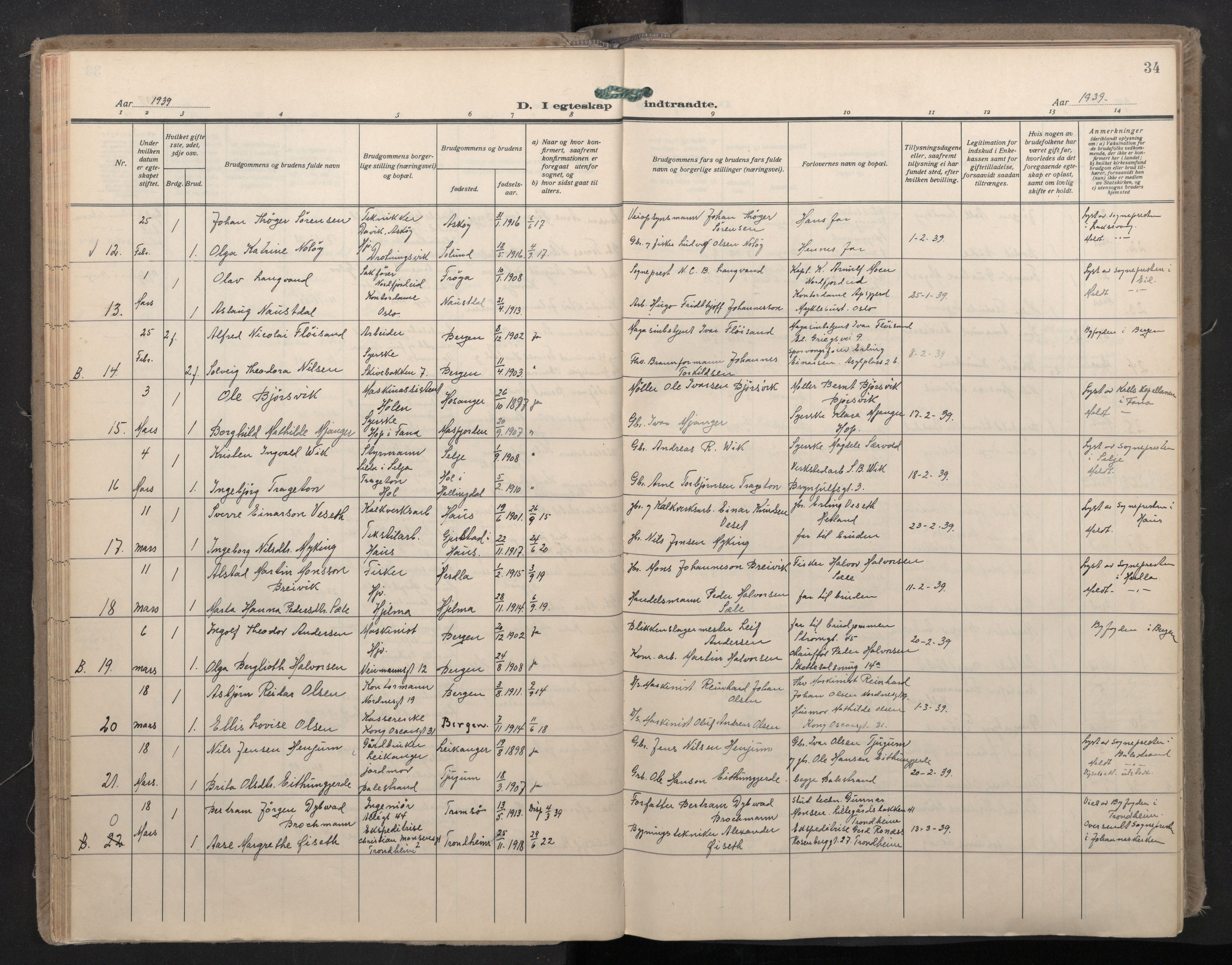 Domkirken sokneprestembete, AV/SAB-A-74801/H/Haa: Ministerialbok nr. D 7, 1937-1950, s. 33b-34a