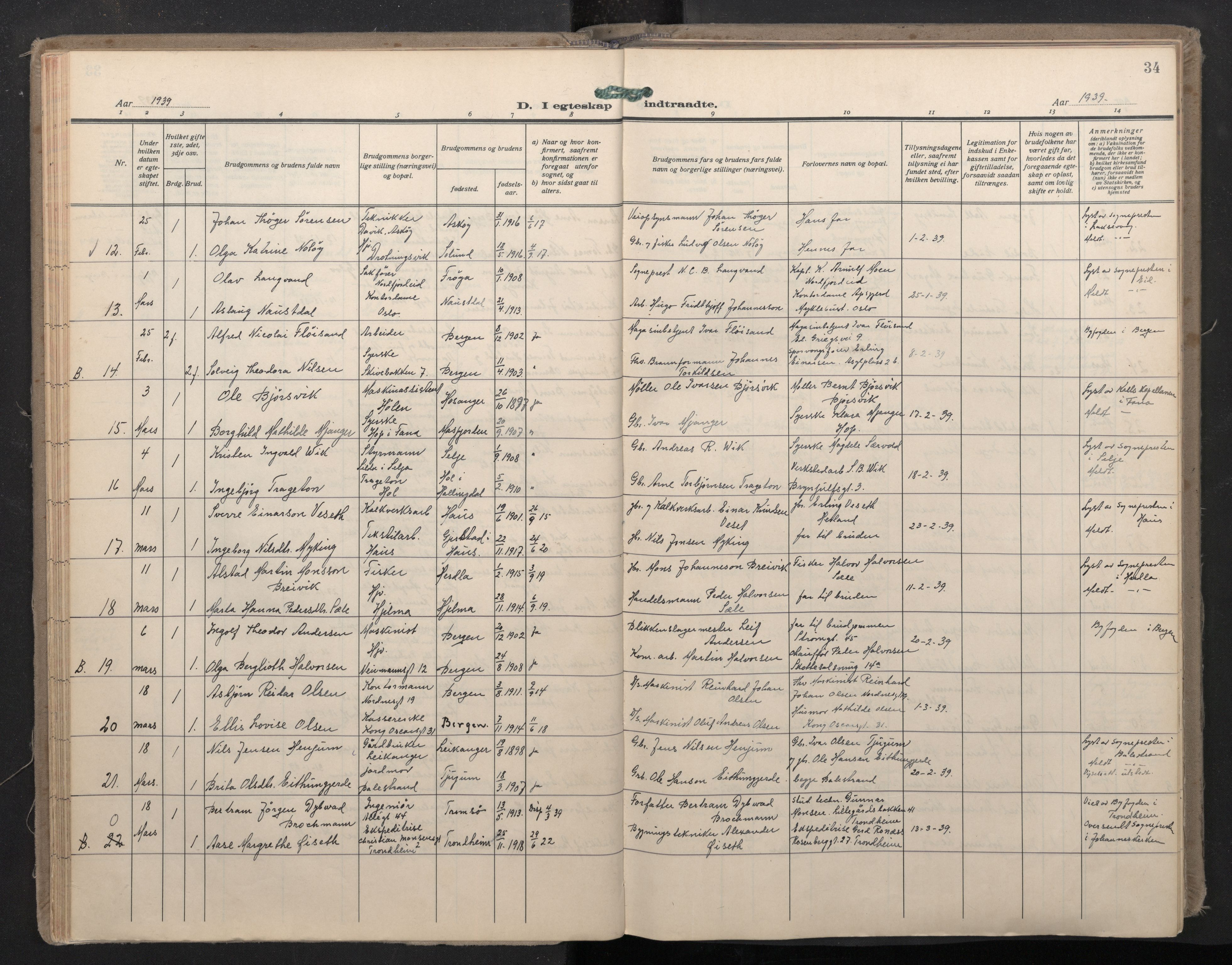 Domkirken sokneprestembete, SAB/A-74801/H/Haa: Ministerialbok nr. D 7, 1937-1950, s. 33b-34a