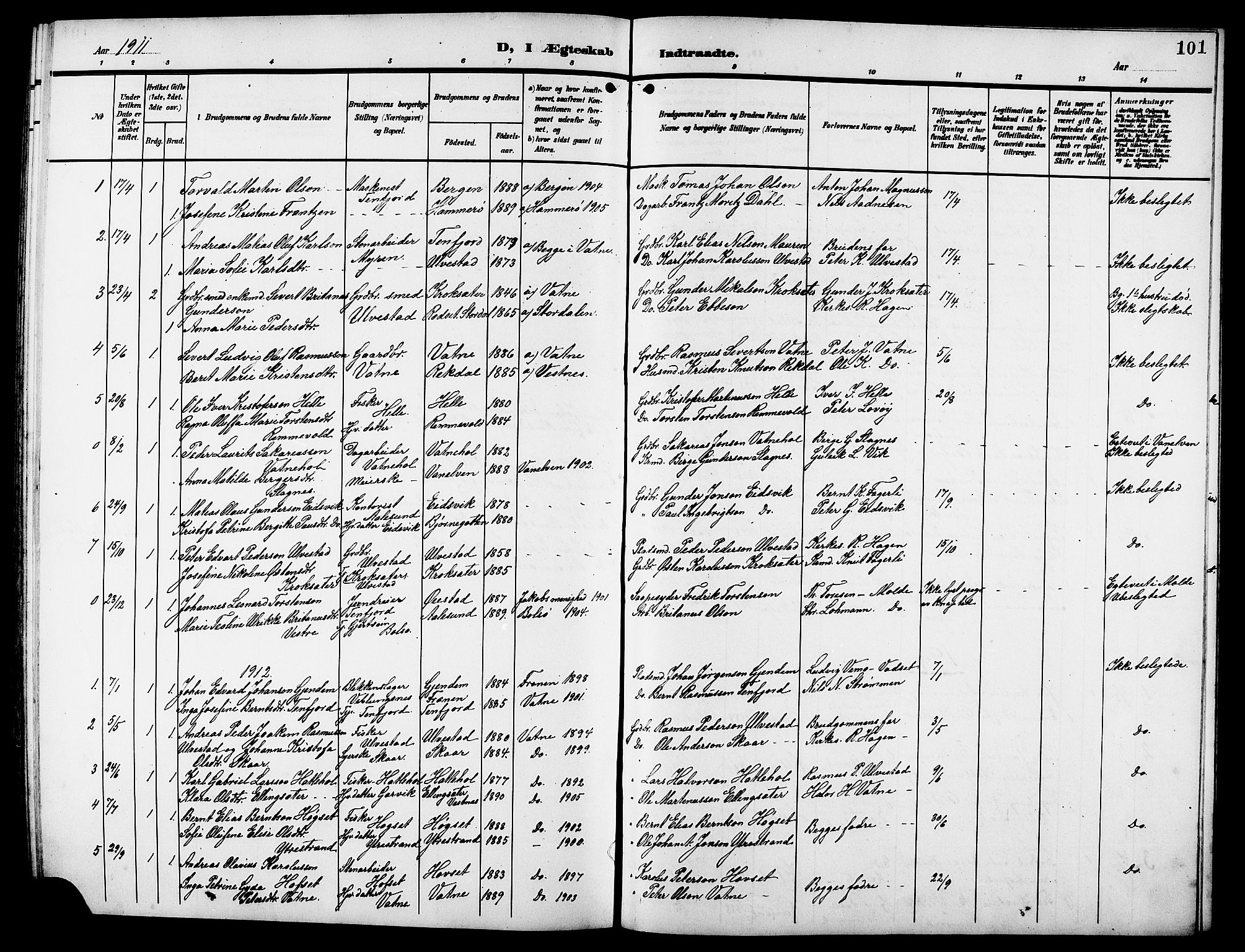 Ministerialprotokoller, klokkerbøker og fødselsregistre - Møre og Romsdal, SAT/A-1454/525/L0377: Klokkerbok nr. 525C03, 1903-1917, s. 101