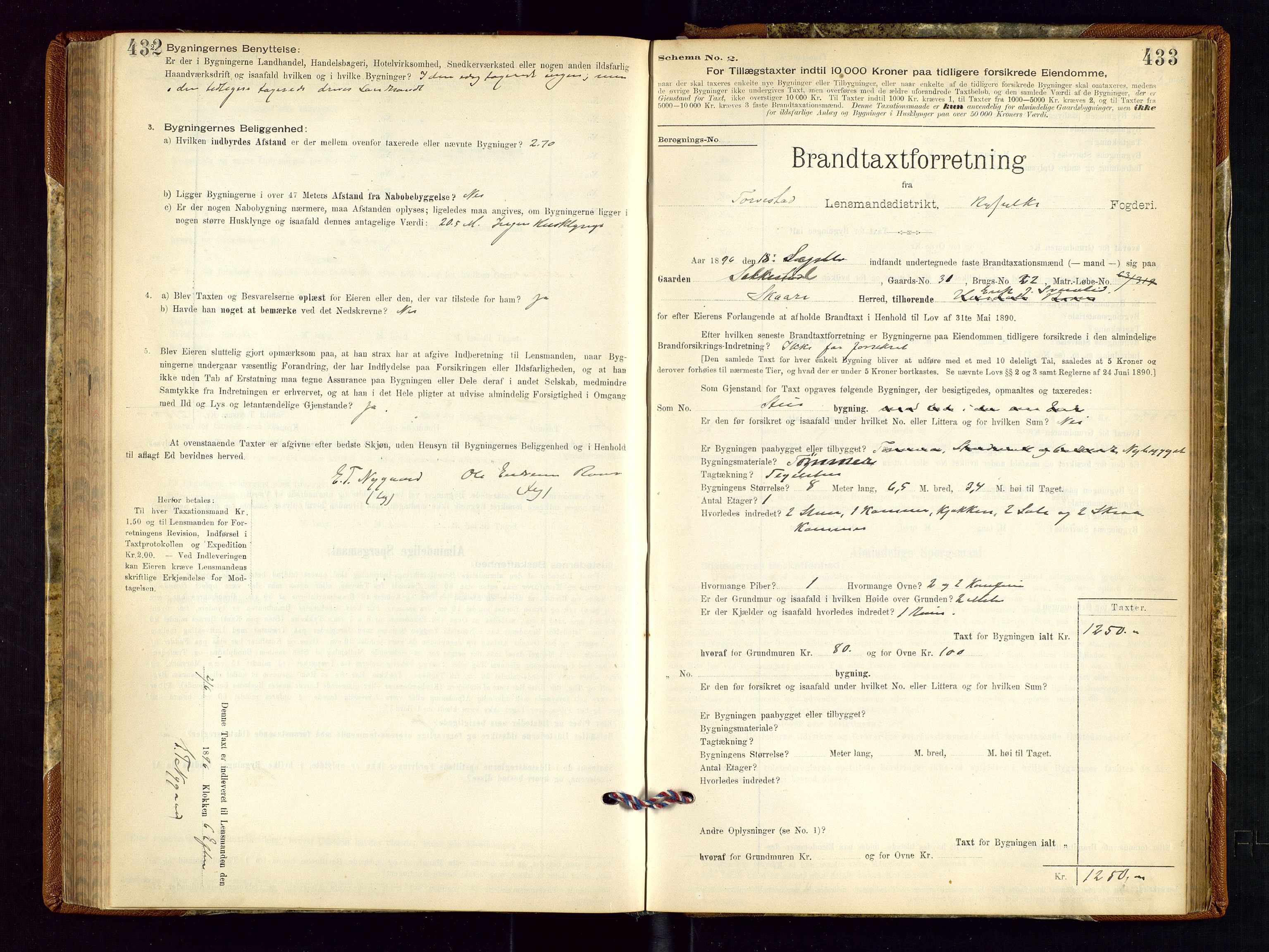 Torvestad lensmannskontor, SAST/A-100307/1/Gob/L0001: "Brandtaxationsprotokol for Torvestad Lensmannsdistrikt", 1895-1904, s. 432-433