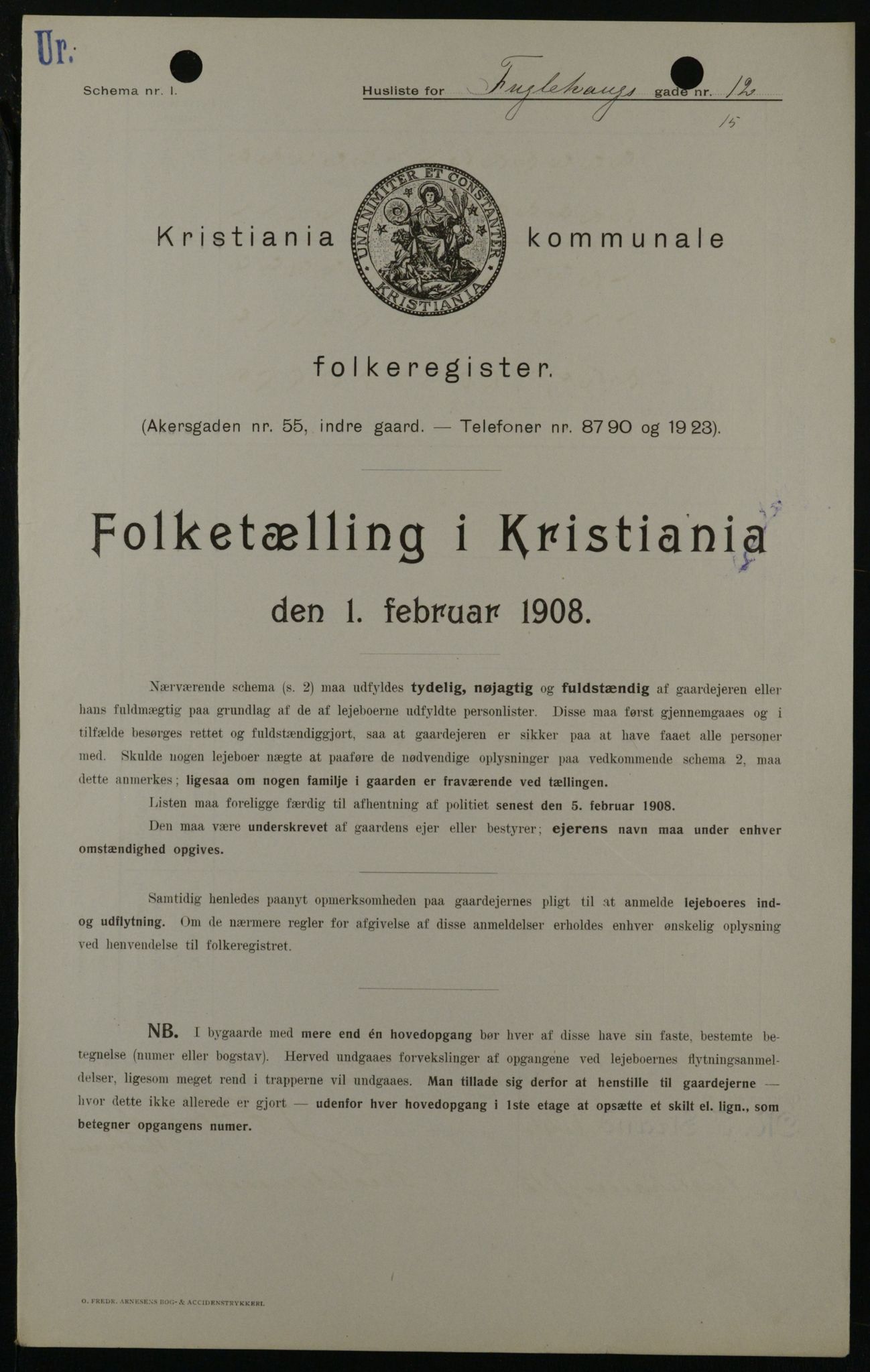 OBA, Kommunal folketelling 1.2.1908 for Kristiania kjøpstad, 1908, s. 25616