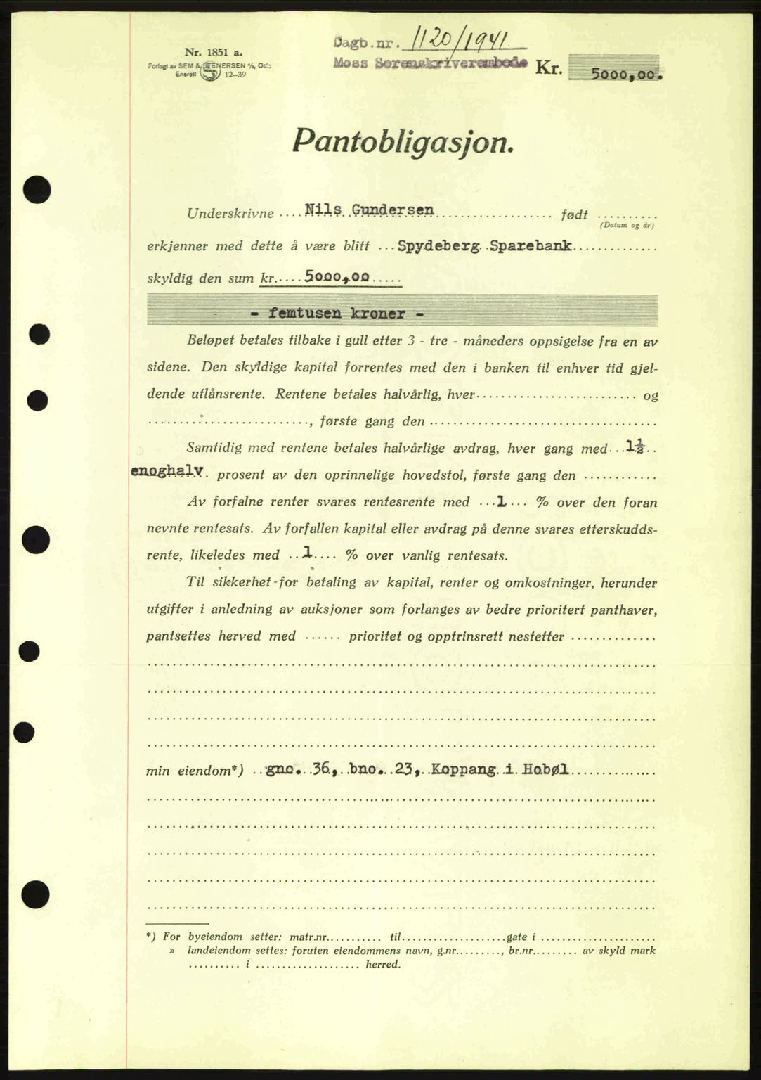Moss sorenskriveri, SAO/A-10168: Pantebok nr. B10, 1940-1941, Dagboknr: 1120/1941