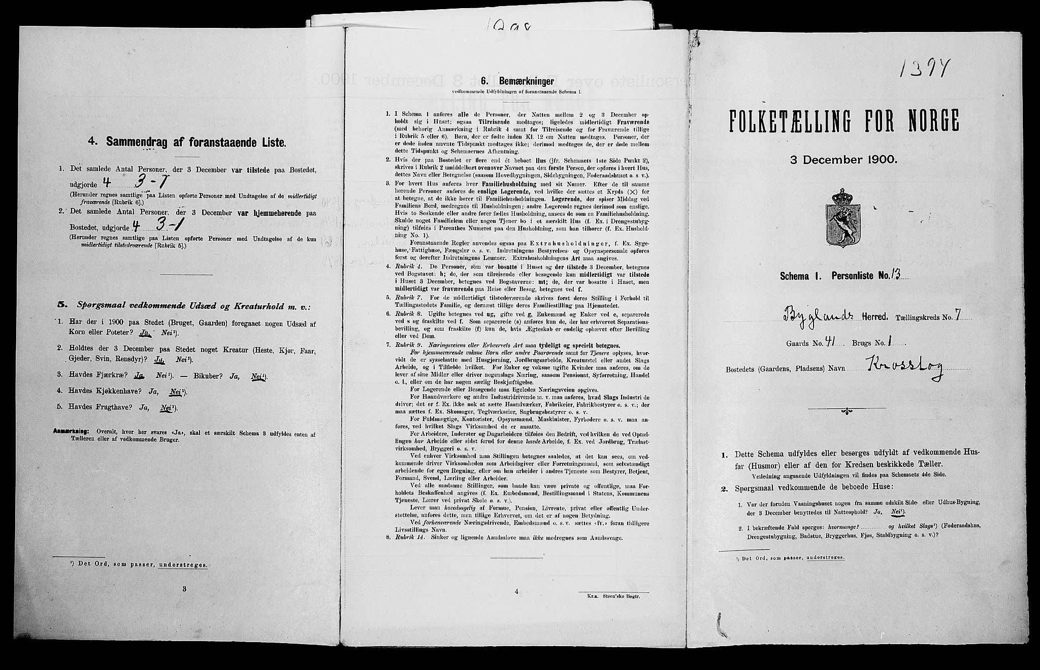 SAK, Folketelling 1900 for 0938 Bygland herred, 1900, s. 530
