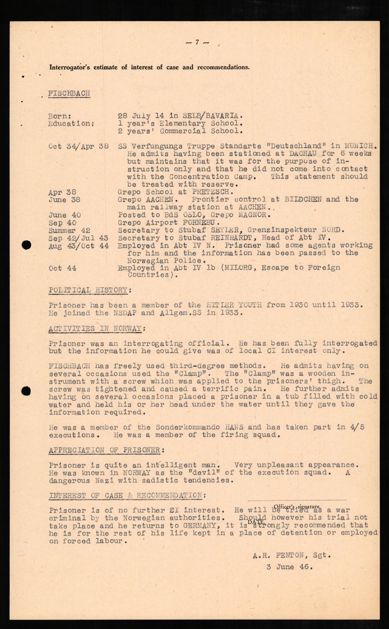 Forsvaret, Forsvarets overkommando II, AV/RA-RAFA-3915/D/Db/L0008: CI Questionaires. Tyske okkupasjonsstyrker i Norge. Tyskere., 1945-1946, s. 89