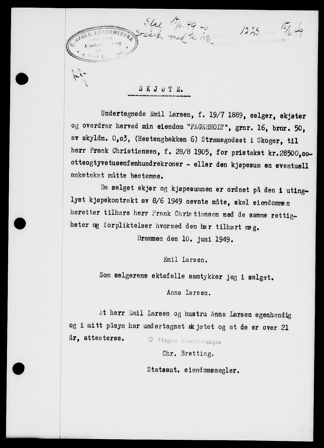 Holmestrand sorenskriveri, SAKO/A-67/G/Ga/Gaa/L0066: Pantebok nr. A-66, 1949-1949, Dagboknr: 1228/1949