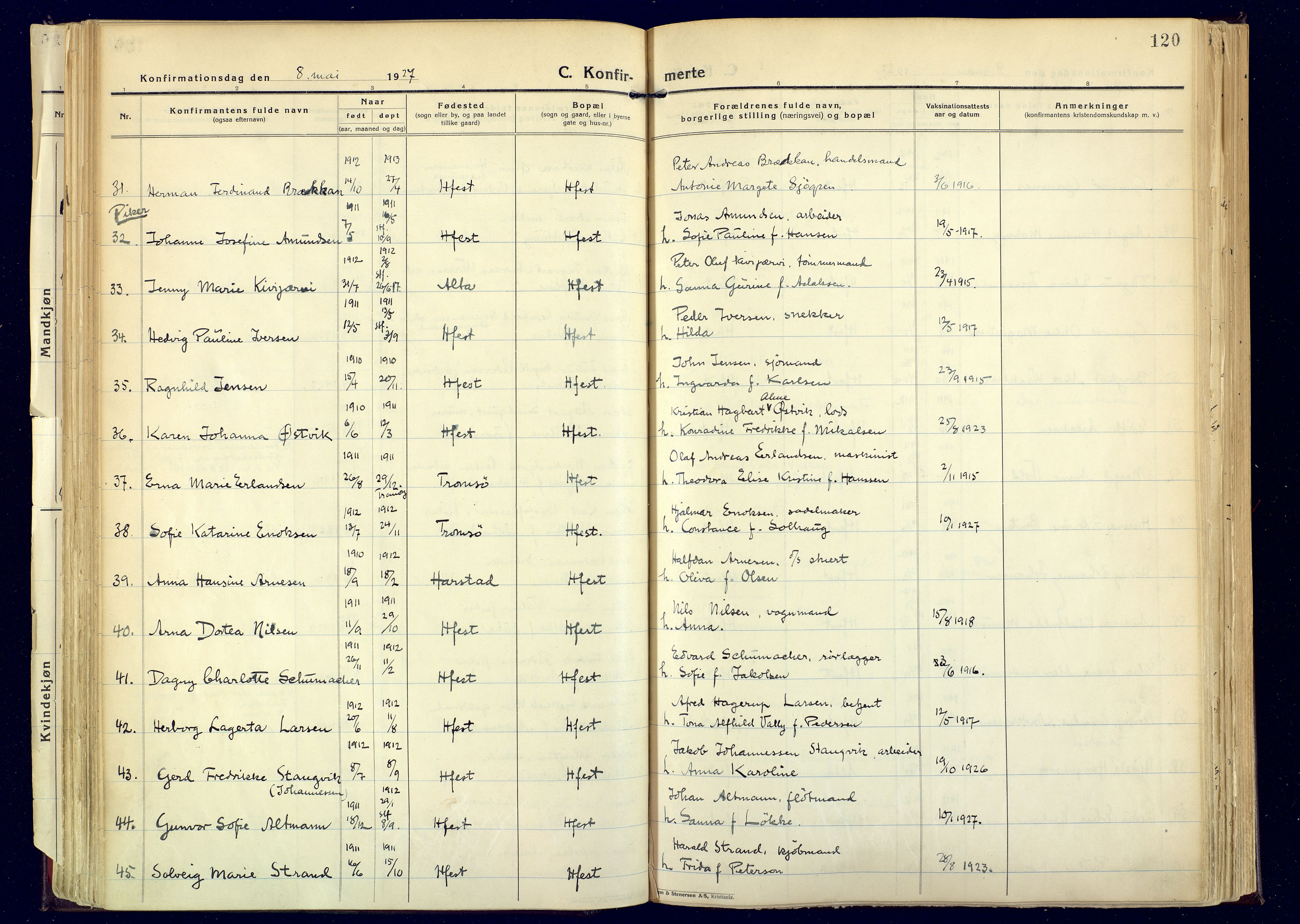 Hammerfest sokneprestkontor, AV/SATØ-S-1347/H/Ha/L0017.kirke: Ministerialbok nr. 17, 1923-1933, s. 120