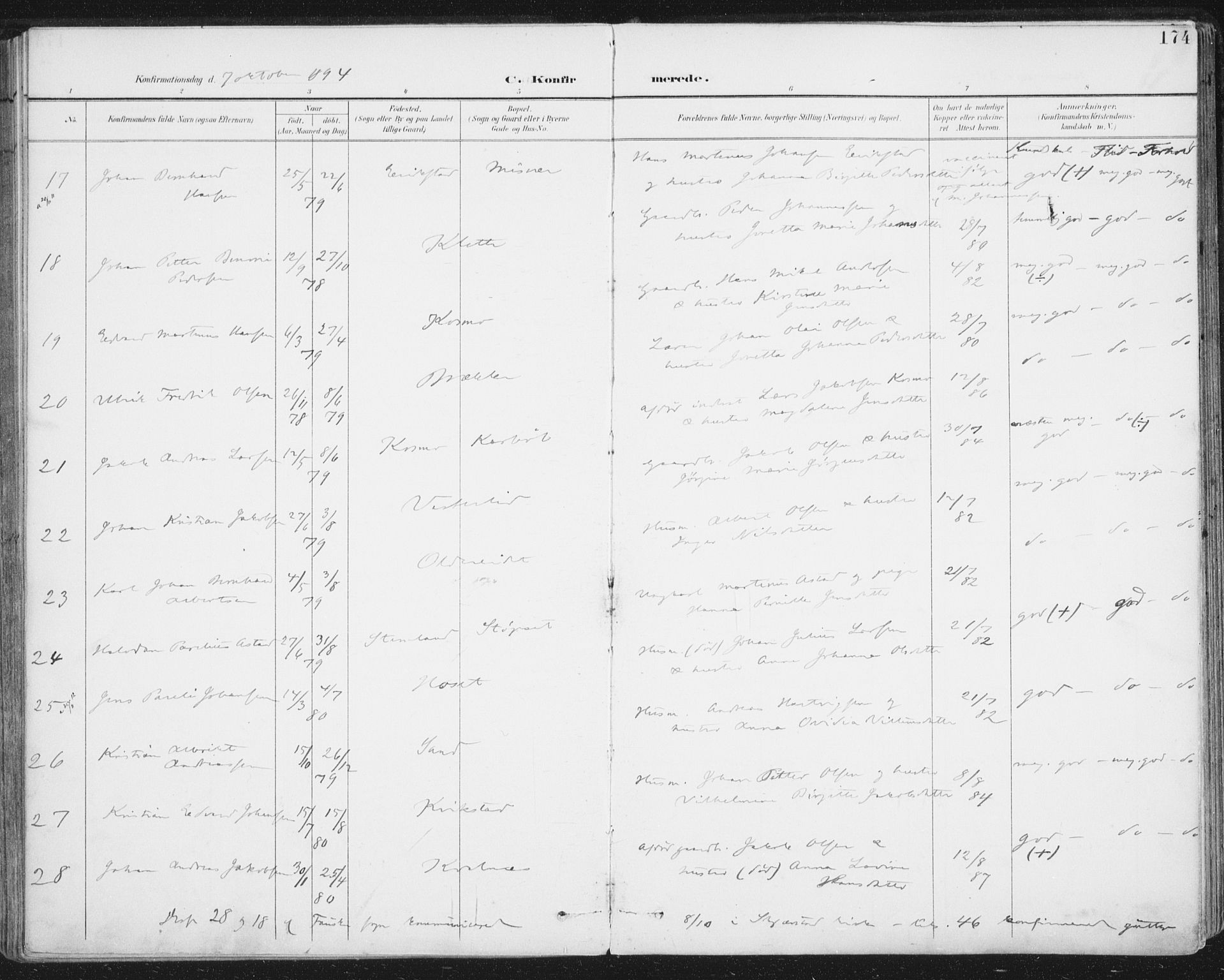 Ministerialprotokoller, klokkerbøker og fødselsregistre - Nordland, AV/SAT-A-1459/852/L0741: Ministerialbok nr. 852A11, 1894-1917, s. 174