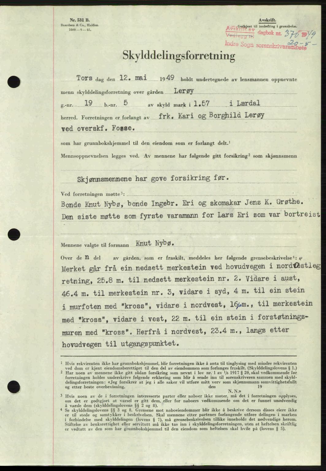 Indre Sogn tingrett, SAB/A-3301/1/G/Gb/Gbb/L0010: Pantebok nr. A10, 1949-1949, Dagboknr: 370/1949