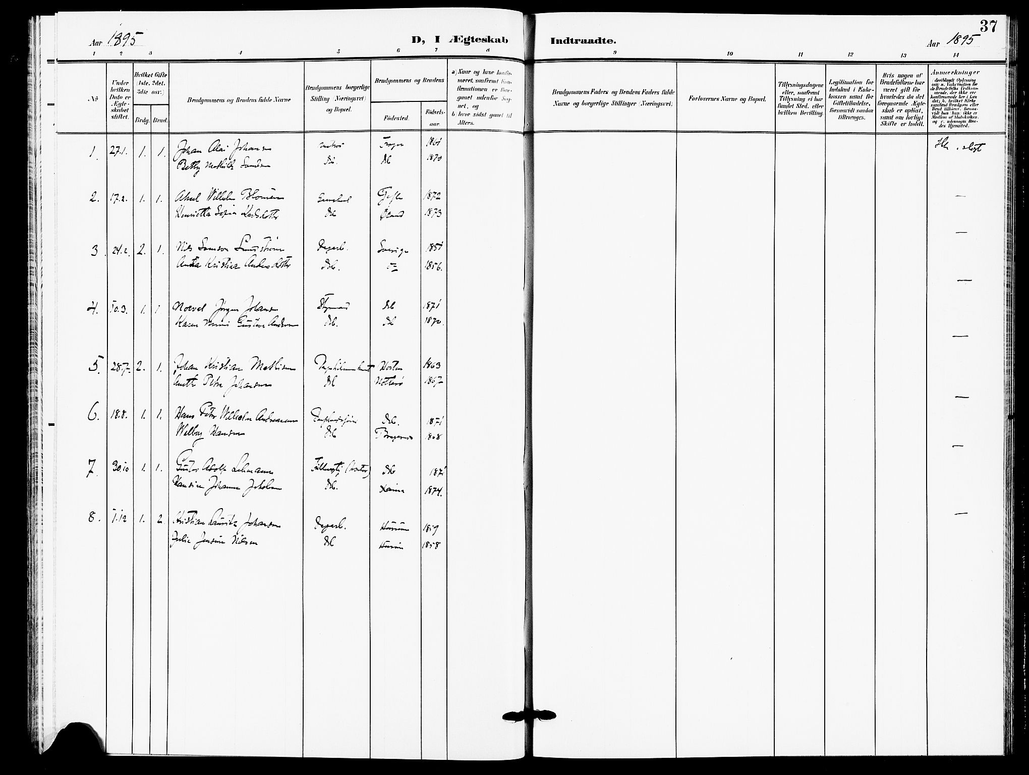 Drøbak prestekontor Kirkebøker, AV/SAO-A-10142a/F/Fb/L0002: Ministerialbok nr. II 2, 1891-1896, s. 37