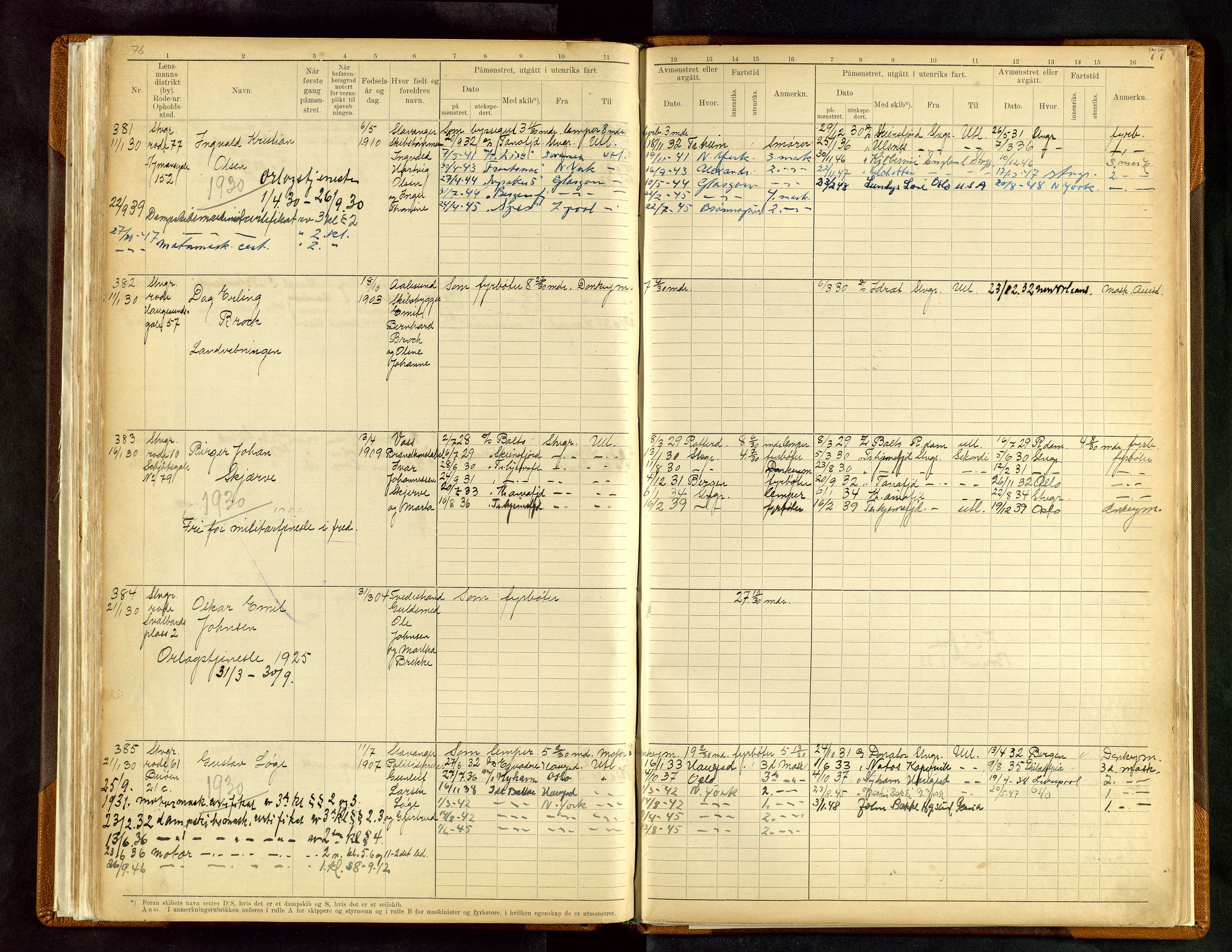 Stavanger sjømannskontor, SAST/A-102006/F/Fe/L0003: Maskinist- og fyrbøterrulle, patentnr. 1-459, 1921-1948, s. 81