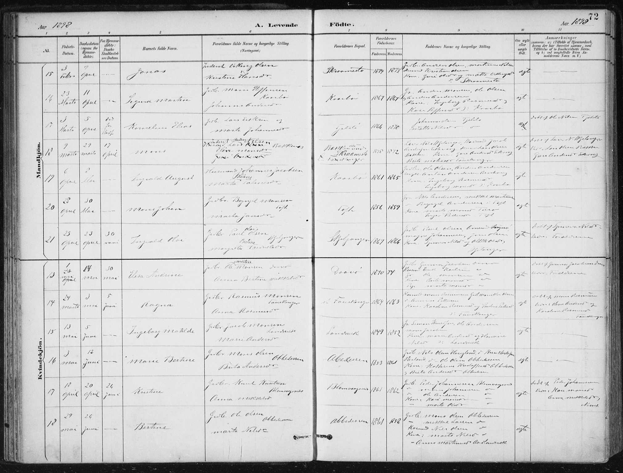 Herdla Sokneprestembete, AV/SAB-A-75701/H/Haa: Ministerialbok nr. A 4, 1891-1905, s. 72