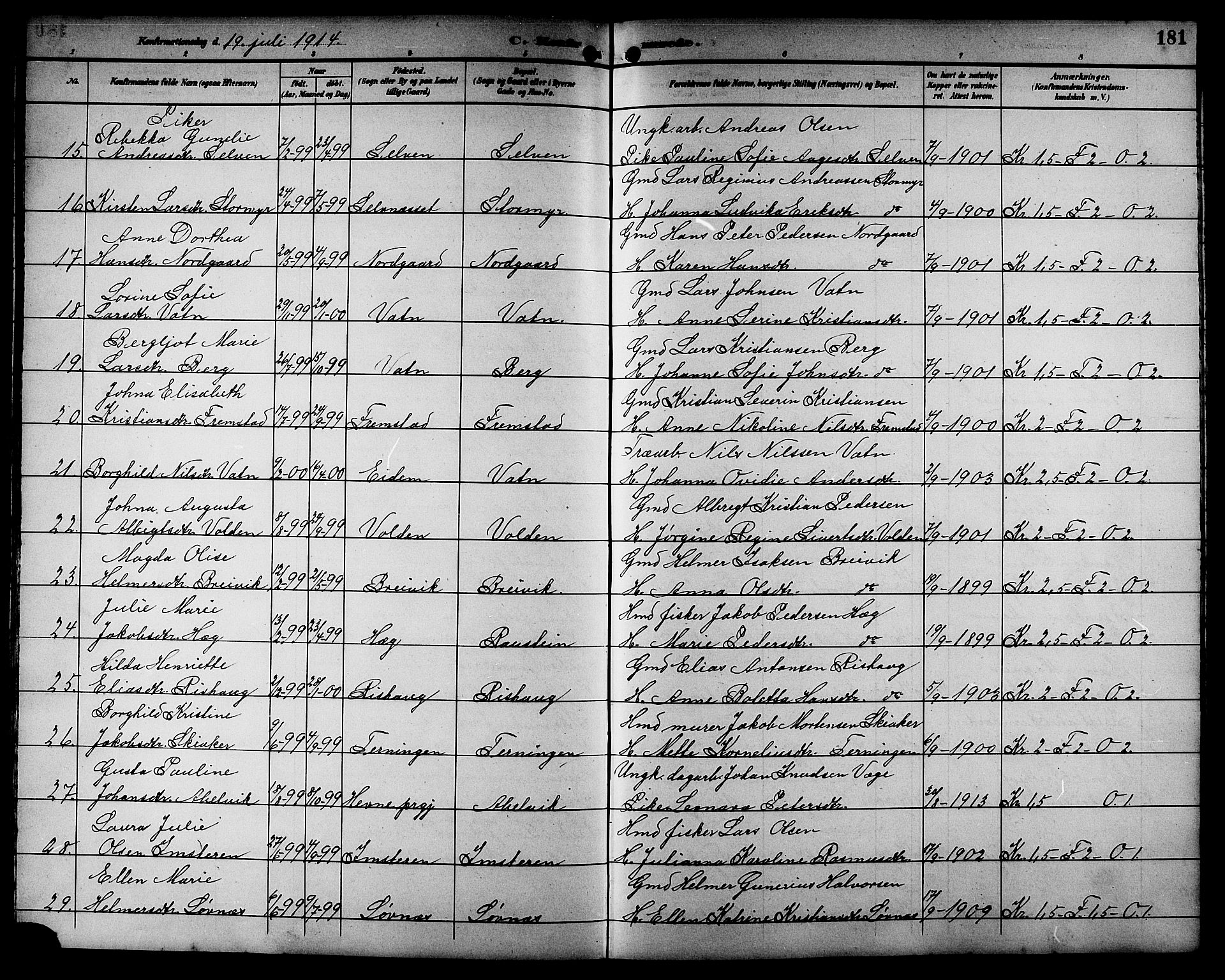 Ministerialprotokoller, klokkerbøker og fødselsregistre - Sør-Trøndelag, AV/SAT-A-1456/662/L0757: Klokkerbok nr. 662C02, 1892-1918, s. 181