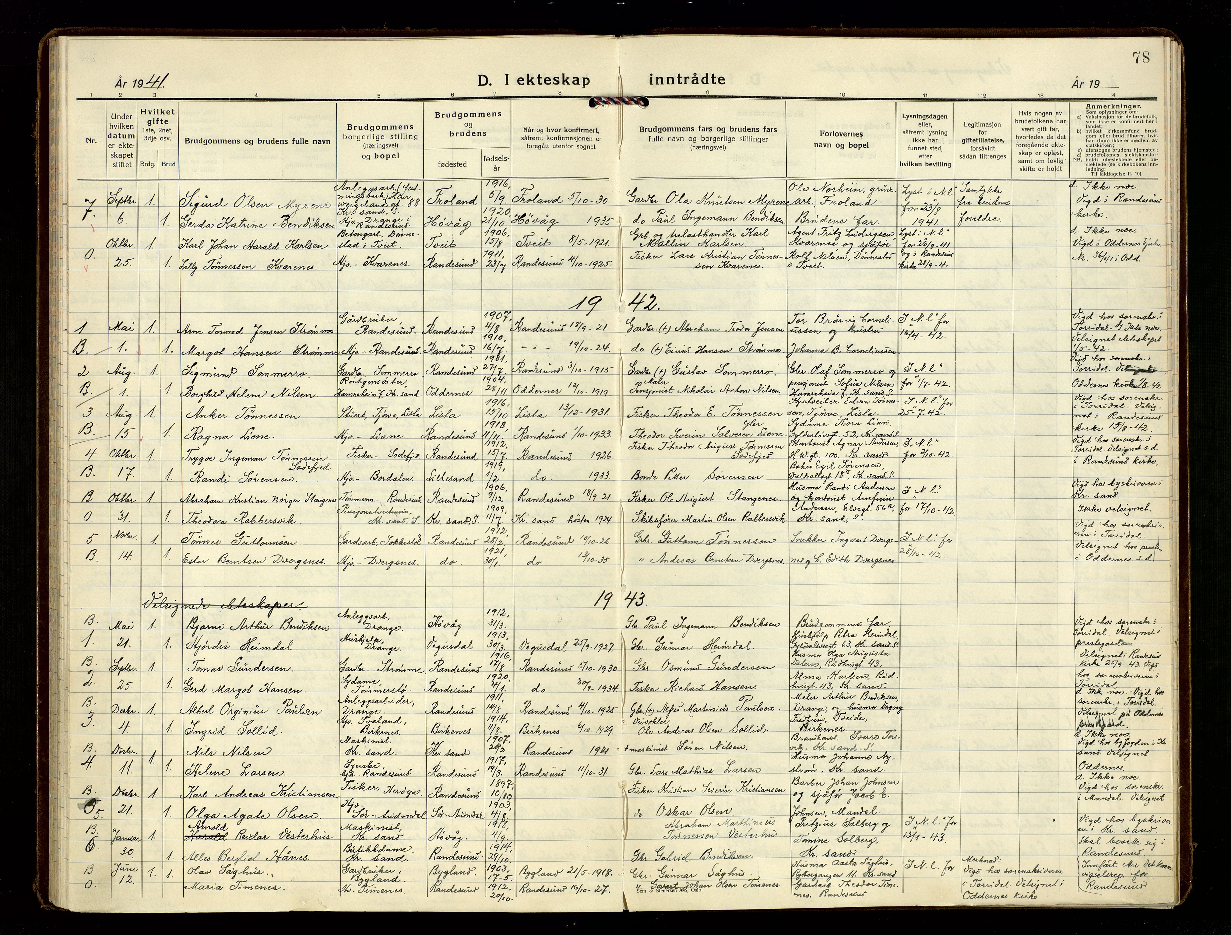 Oddernes sokneprestkontor, SAK/1111-0033/F/Fa/Fab/L0005: Ministerialbok nr. A 5, 1935-1954, s. 78